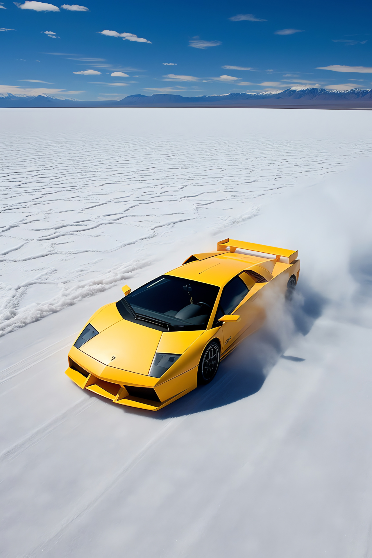 Murcielago at Salt Flats, High-speed Lamborghini aerial, Land speed challenge contender, Salt crust racing environment, Performance car pursuit, HD Phone Image