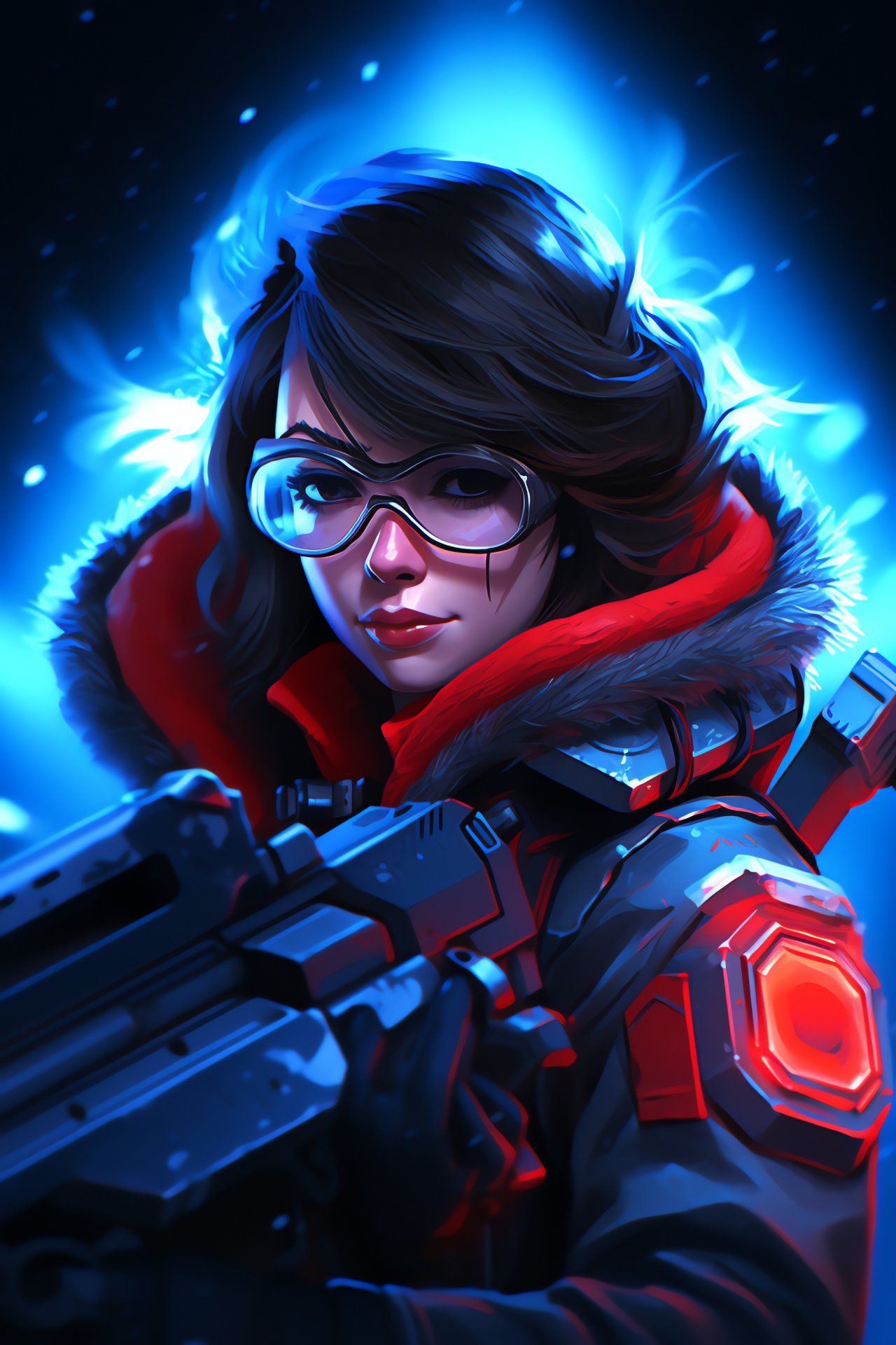 Overwatch scientist Mei, vibrant vermilion stage, icy shooter, focused sight, frosty encounter, HD Phone Image