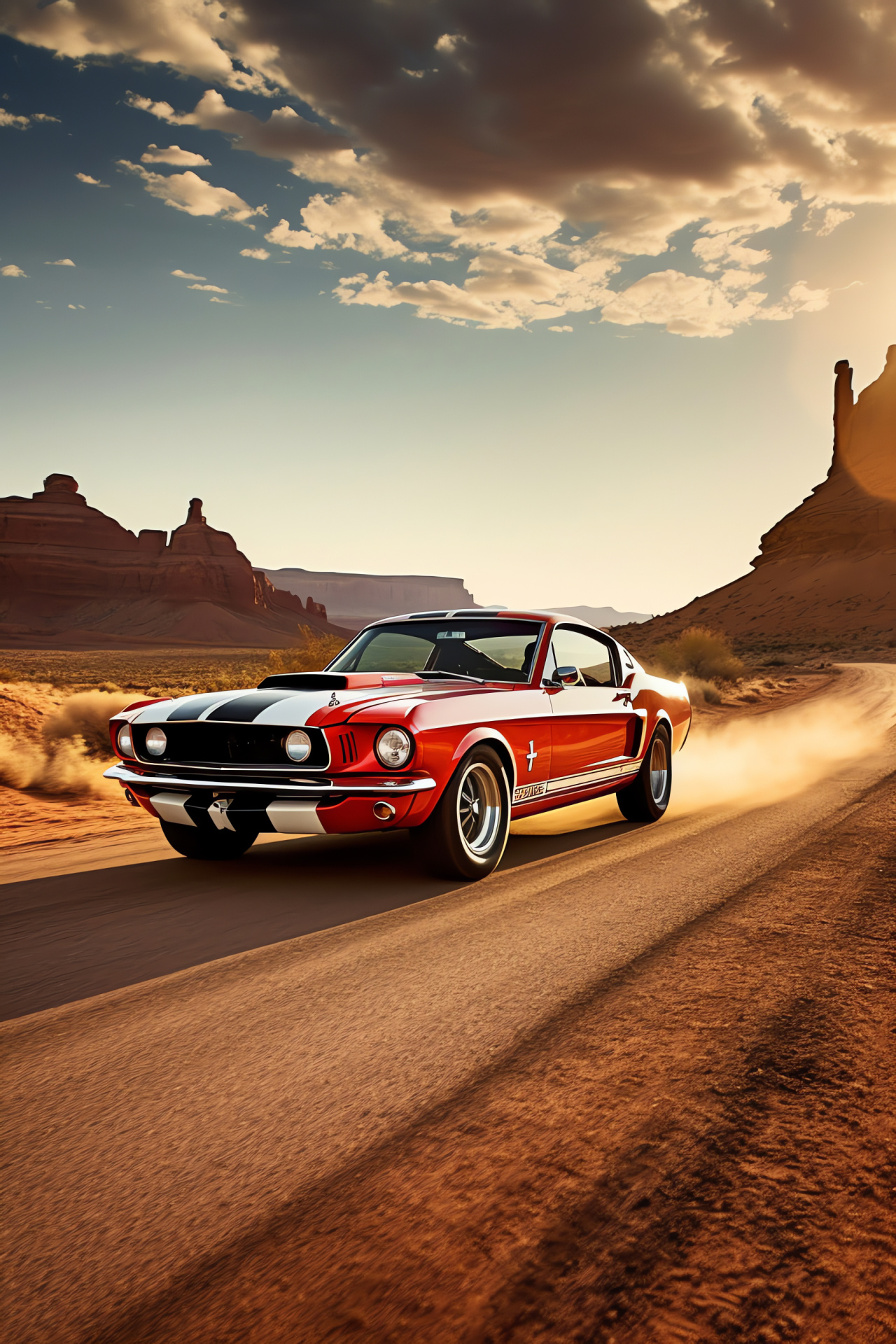 Mustang GT350, Iconic Route 66, American desert landscape, Paved road adventure, Southwest scenery, HD Phone Wallpaper