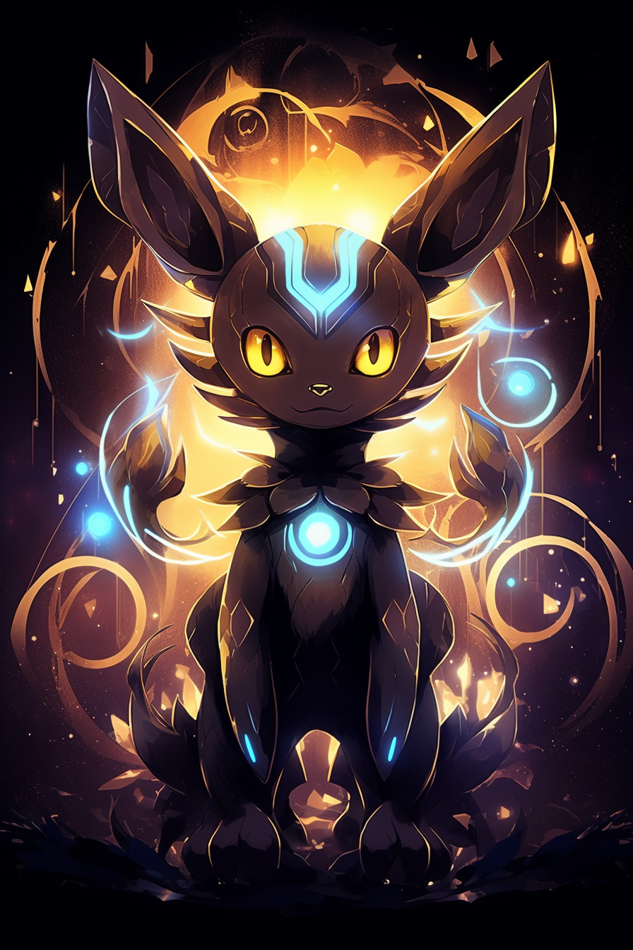 Graceful Umbreon, Rhythmic glow, Elegant fur, Pokmon battle stance, Golden-eye detail, HD Phone Wallpaper