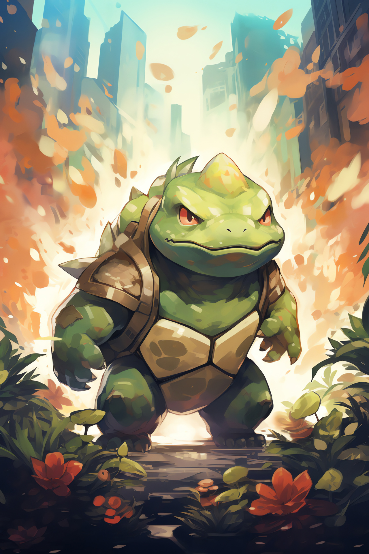 Torterra in conflict, Sinnoh landmark, Monster battling, Ground abilities, Forest guardian, HD Phone Wallpaper