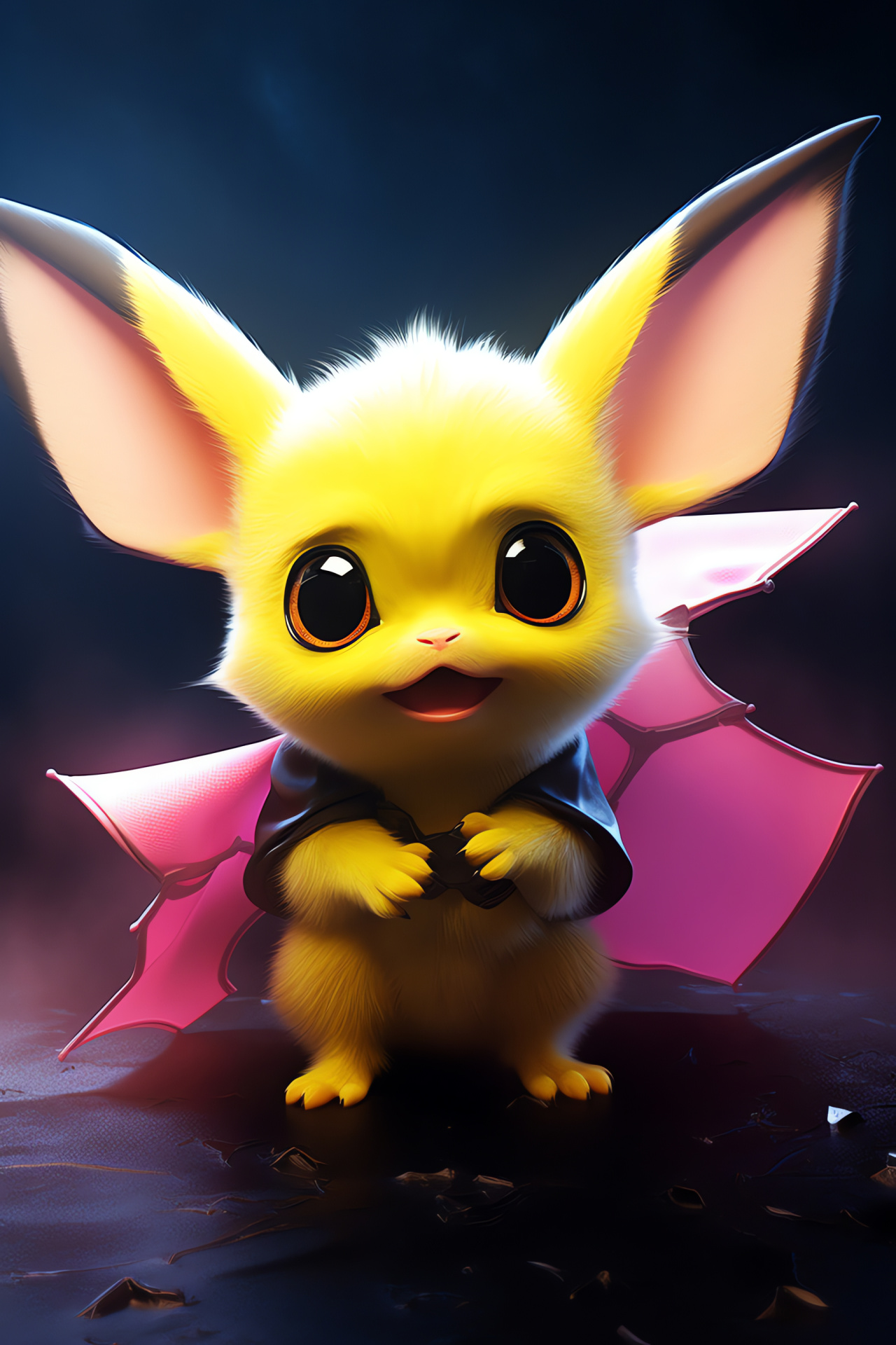 Pichu with bright yellow fur, electrical energy display, cute Pokemon portrait, vibrant triple-color motif, HD Phone Image