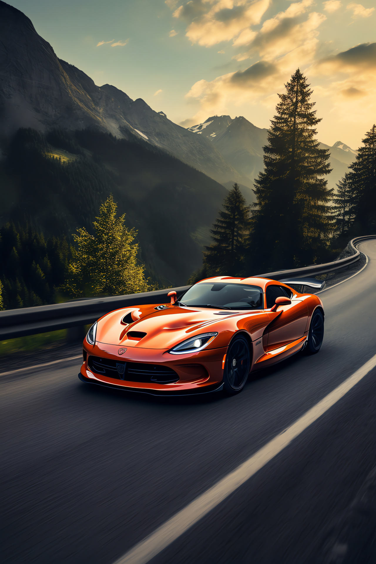 SRT Viper GTS-R, High-altitude roads, Performance coupe, Sporty aesthetics, Mountain views, HD Phone Wallpaper