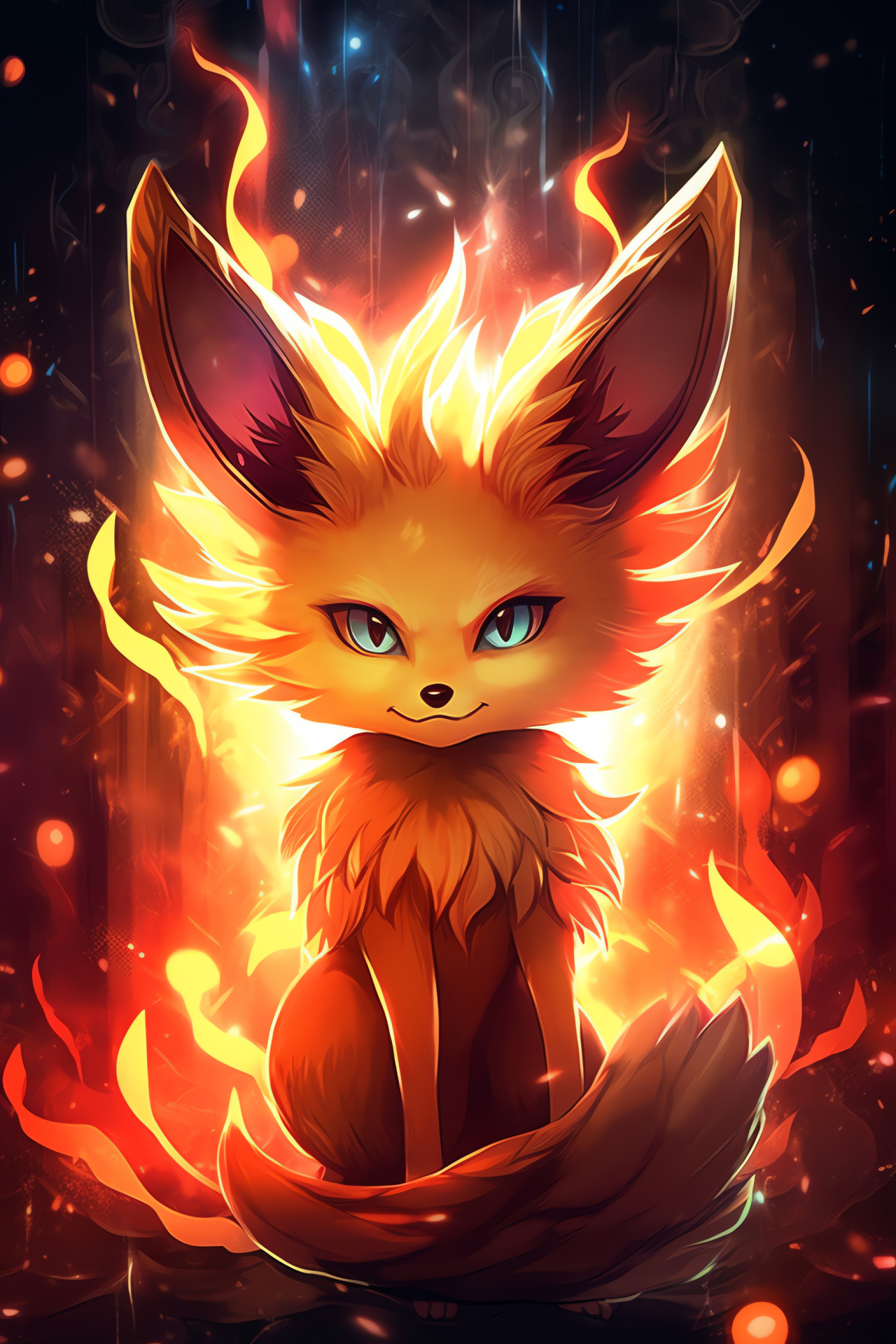 Pokemon Fennekin, Fiery fauna, Intense expression, Warm pelt hue, Energy outline, HD Phone Wallpaper