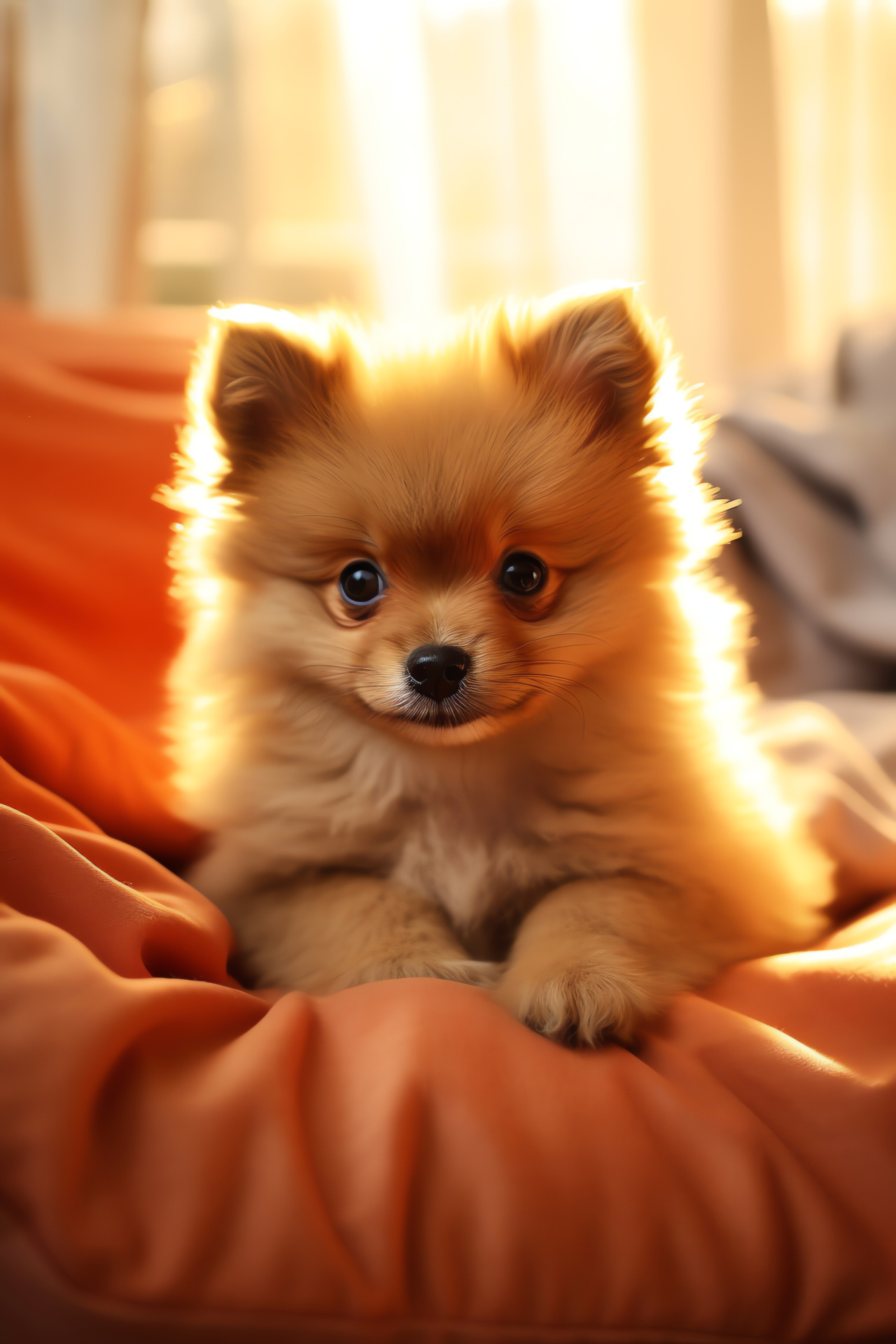 Pomeranian breed, orange pup, fur texture, pet photography, animal innocence, HD Phone Wallpaper