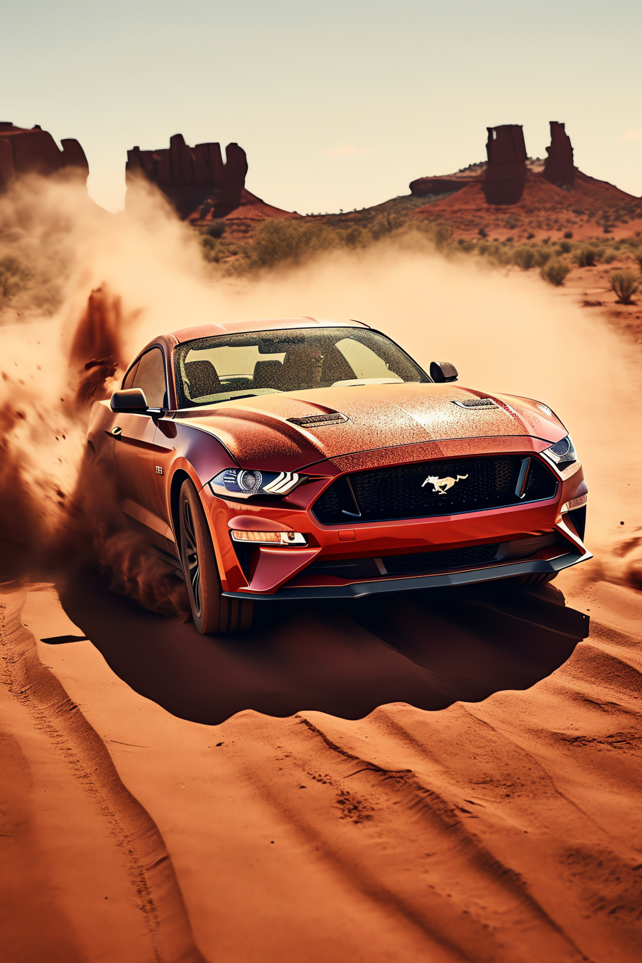 Mustang HD, Australian rugged outback, Off-road vehicle prowess, Red desert terrain, Wild kangaroo habitat, HD Phone Image