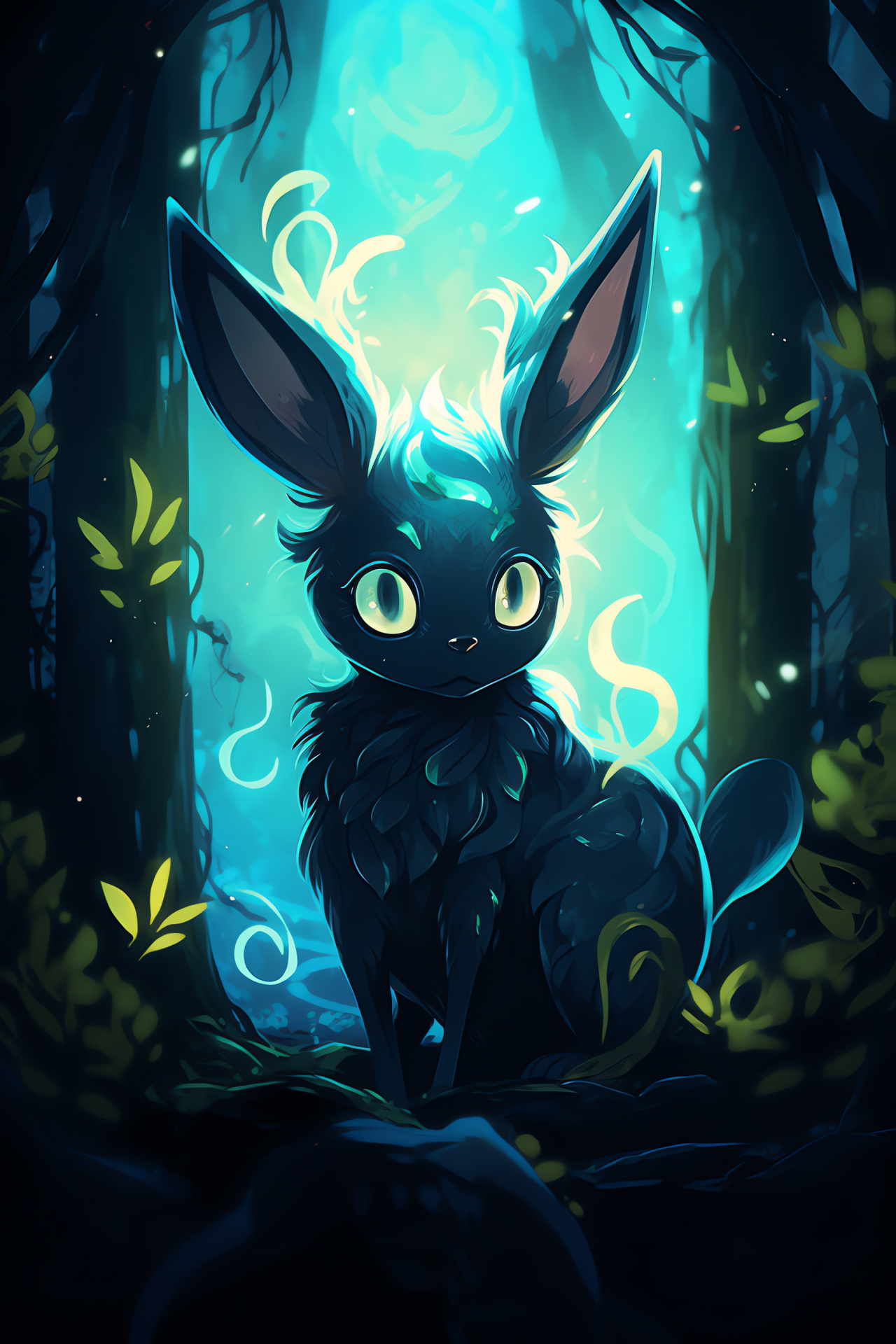 Eeveelution Umbreon, Role-playing game, Primeval woodlands, Supernatural radiance, Lunar illumination, HD Phone Image