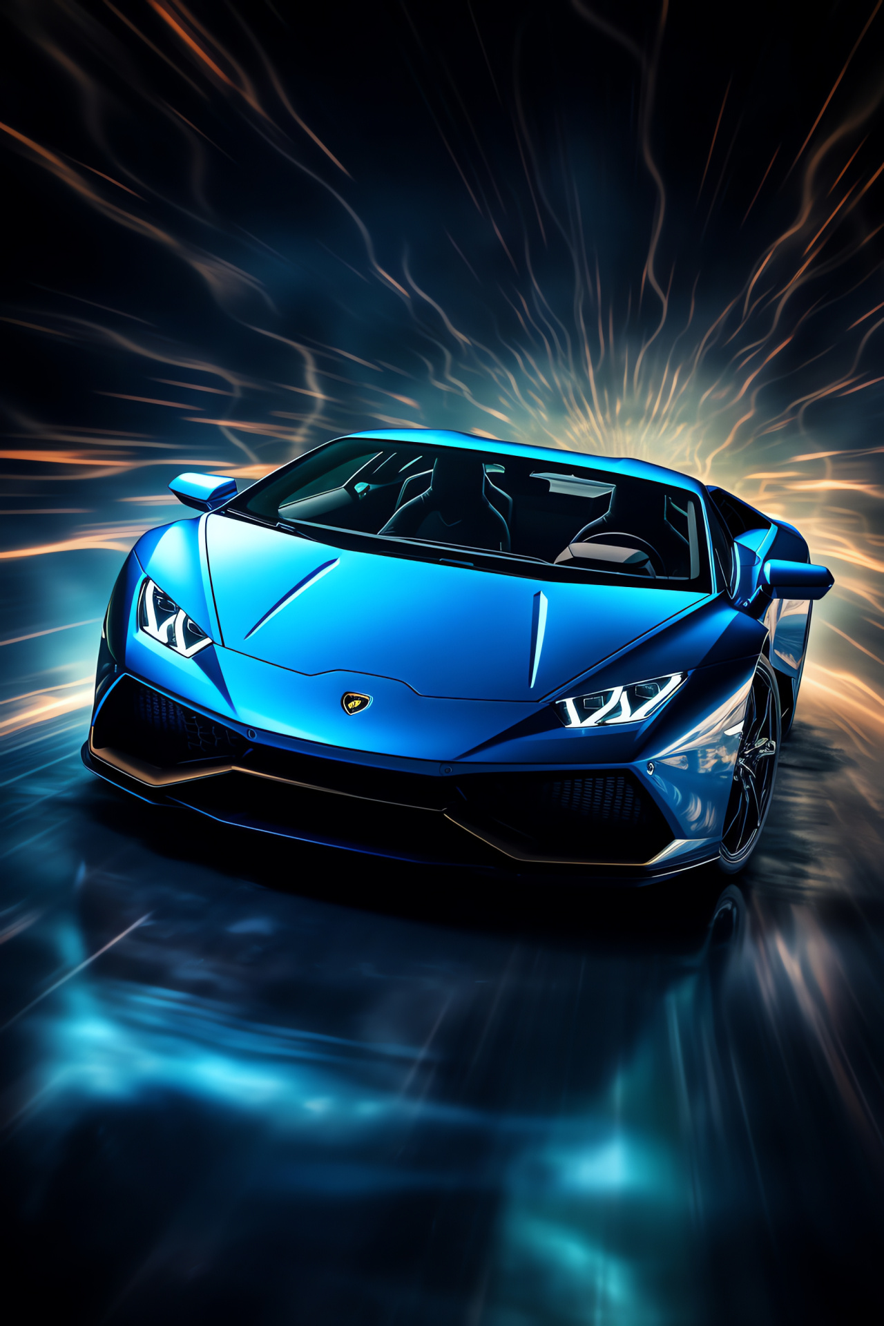 Lamborghini Huracan EVO RWD Spyder, Supercar, Dynamic illumination, Automotive design, Black and blue tones, HD Phone Image