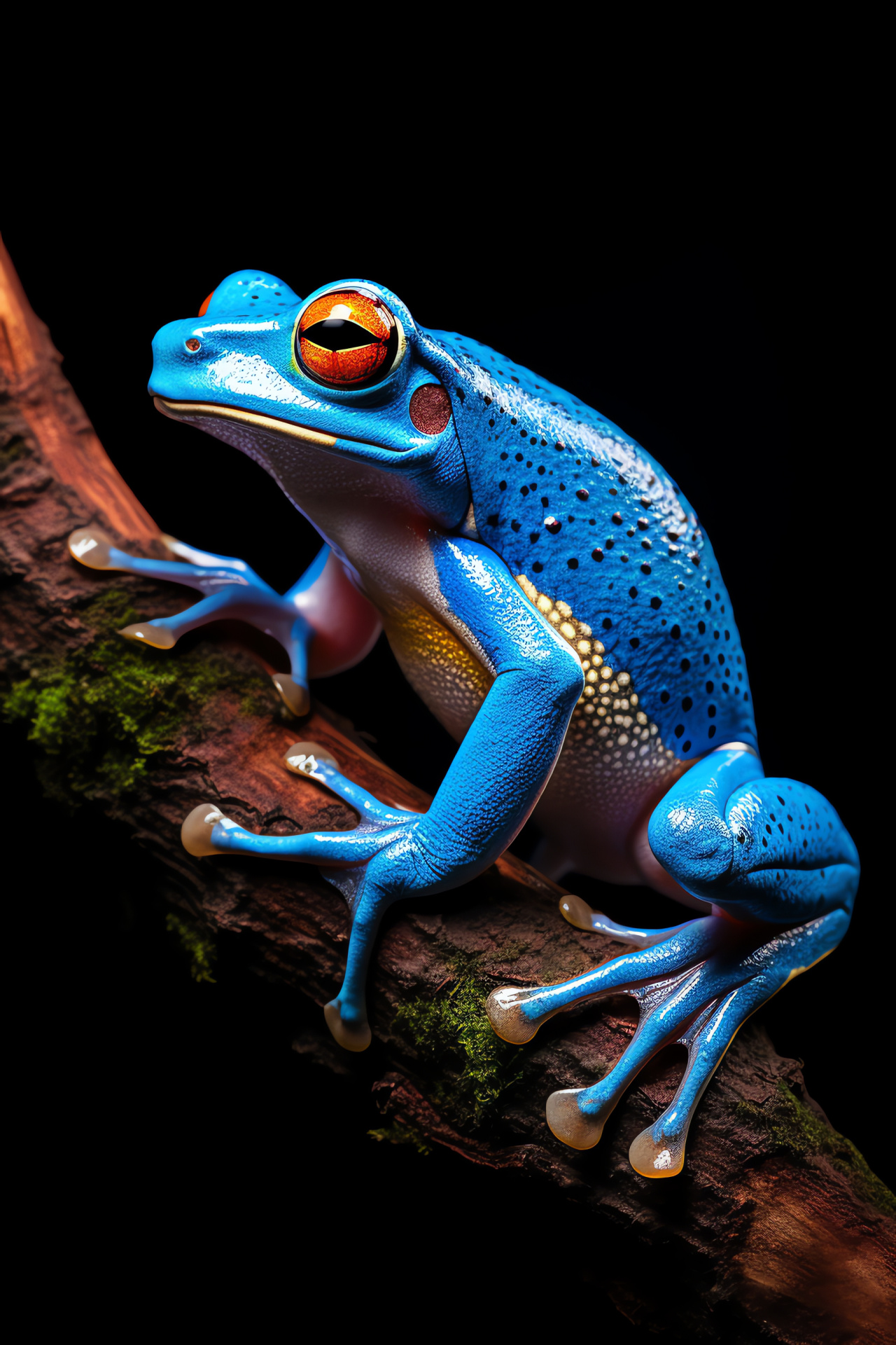 Amphibious creature, Tree Frog, Illuminated wildlife, Nighttime perch, Luminous effect, HD Phone Wallpaper