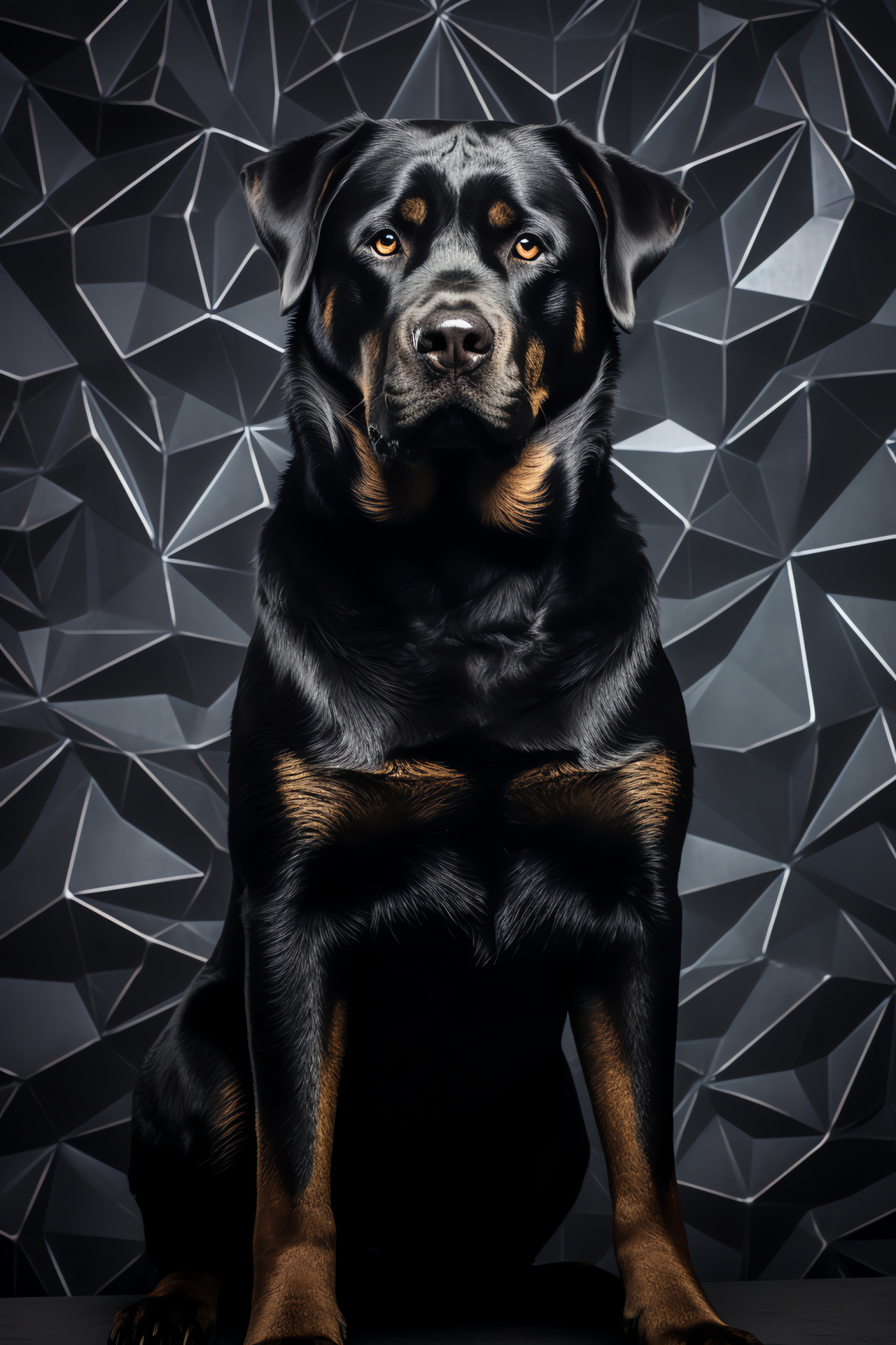 Rottweiler, mature profile, side view, strong build, black fur, geometric patterns backdrop, HD Phone Image