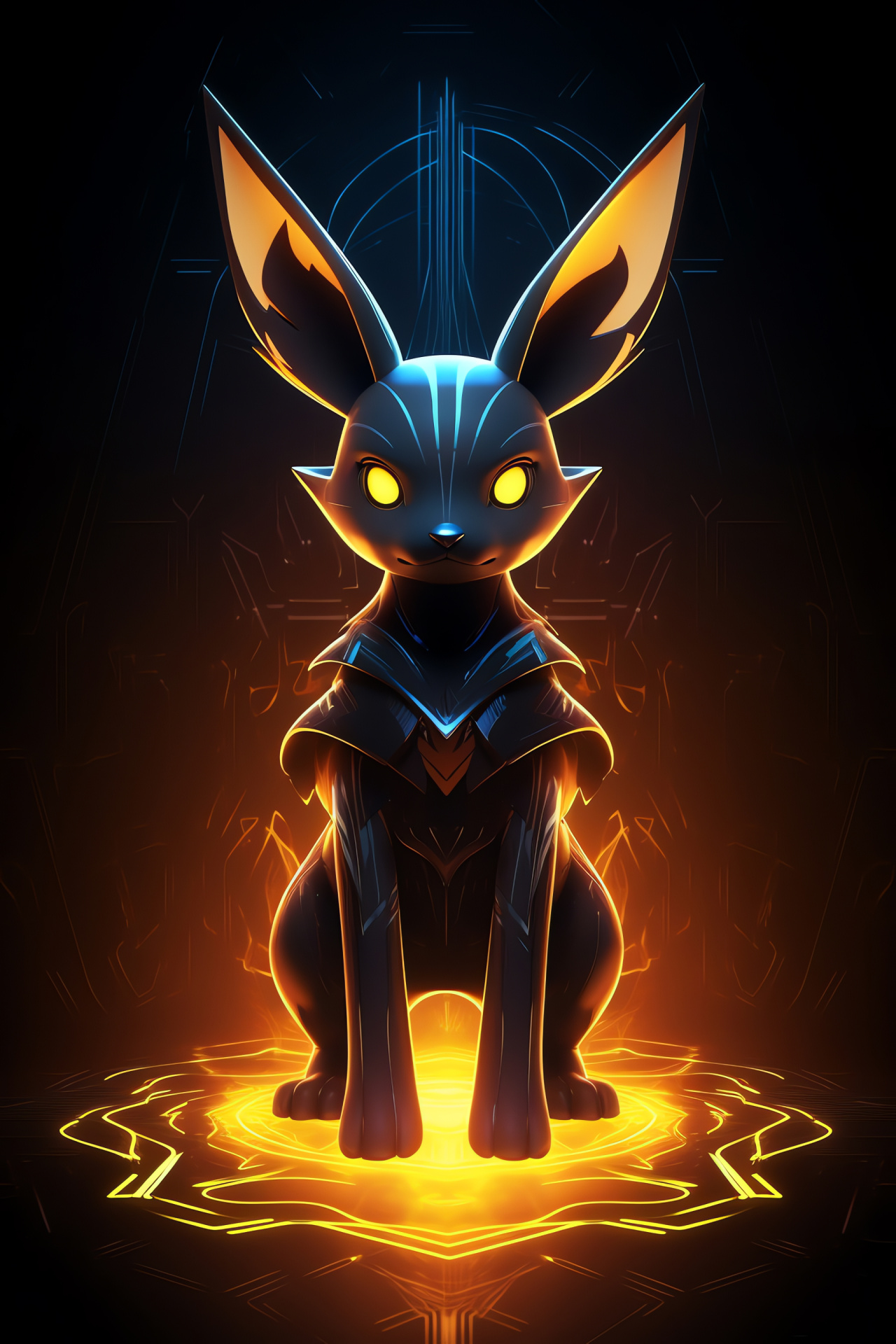 Umbreon creature, Dark-type Eeveelution, Glowing accessory, Luminous hues, Neon illumination, HD Phone Wallpaper