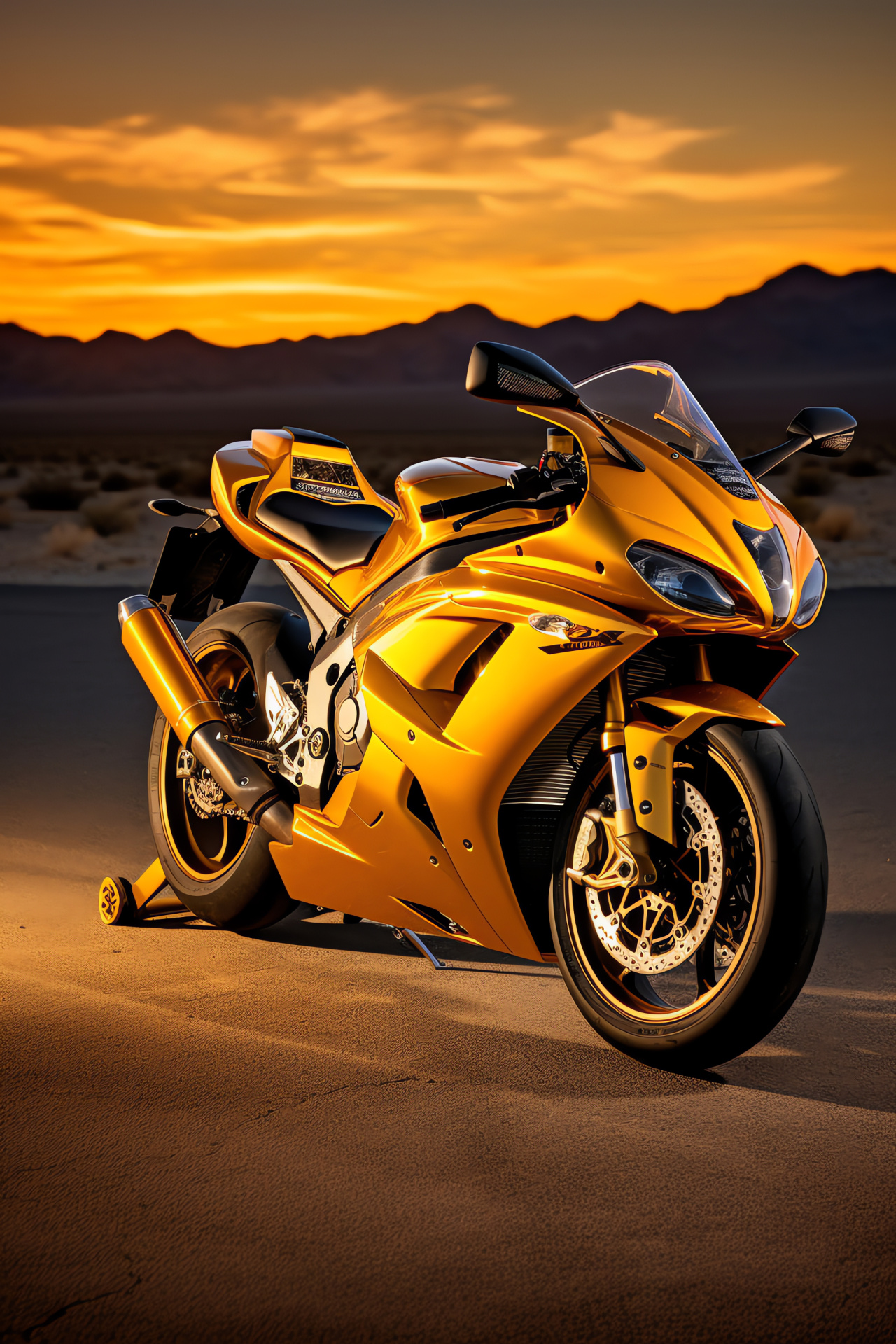 Racing motorcycle, Nevada vastness, Sunlit shot, Streamlined two-wheeler, Desert ride, HD Phone Image