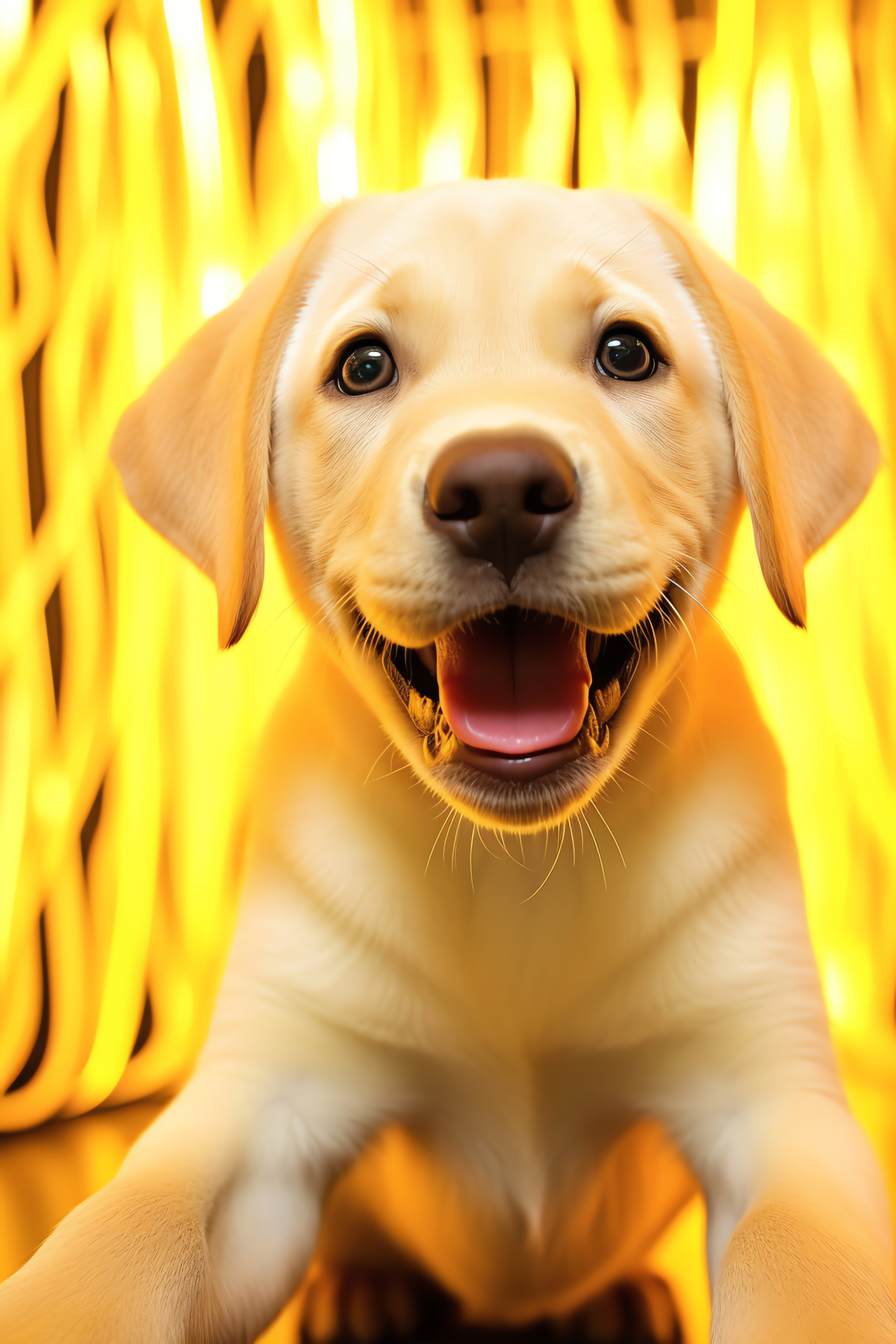 Energetic domestic mammal, Labrador playful behavior, Golden-furred pup, Pure breed traits, Backdrop light streams, HD Phone Wallpaper