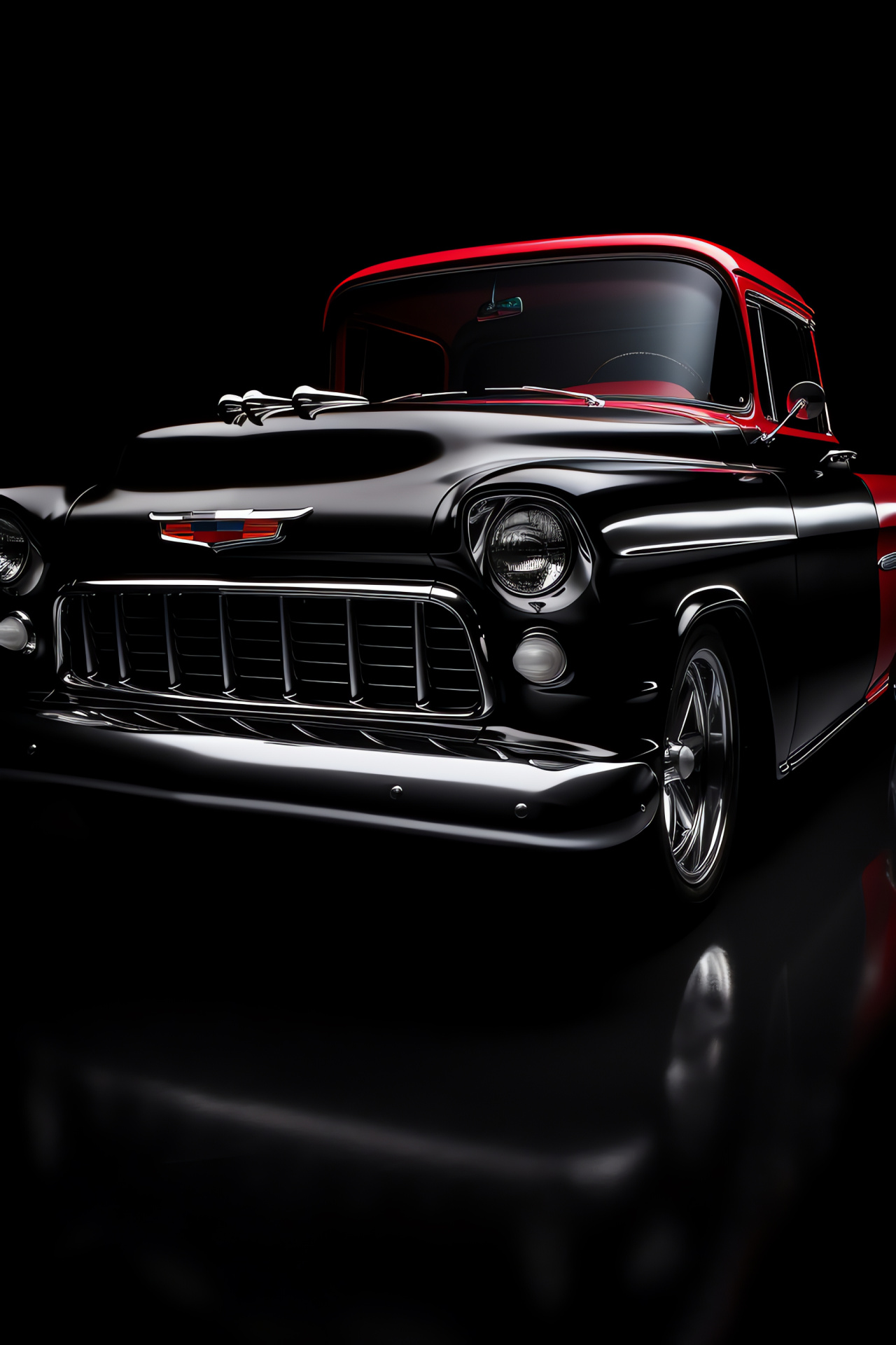 Classic Chevy C20, High aspect shot, Ruby vehicular coat, Darkness contrast, Vintage automotive, HD Phone Image