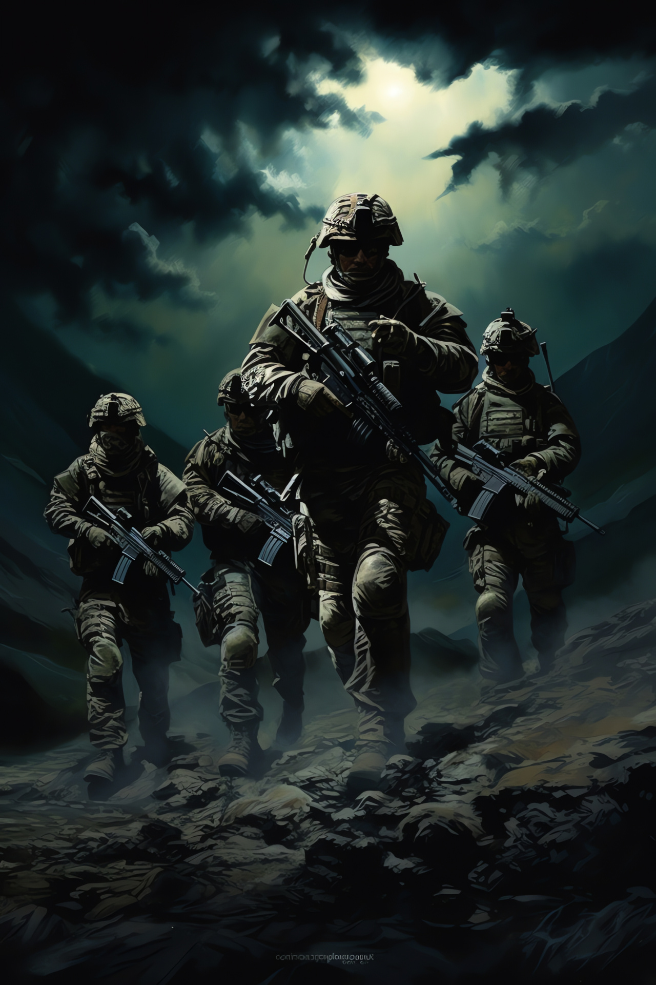 MW3 Camouflaged Troops, Night gaming scene, Arid conditions, Lunar illumination, Soldier formation, HD Phone Wallpaper