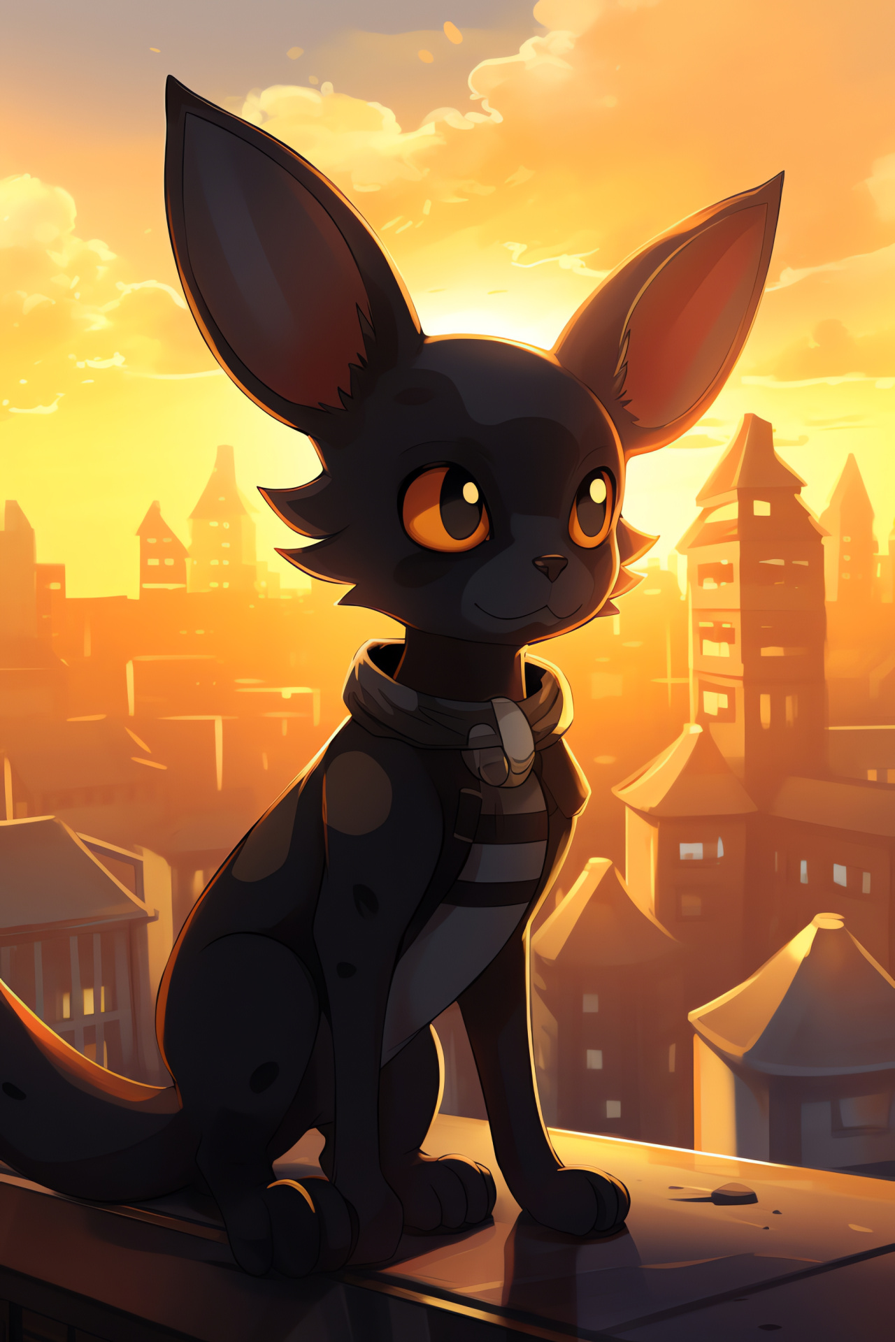 Umbreon Pokmon, Gaming avatar, Dusk ambiance, Metropolitan skyline, Warmth infusion, HD Phone Wallpaper