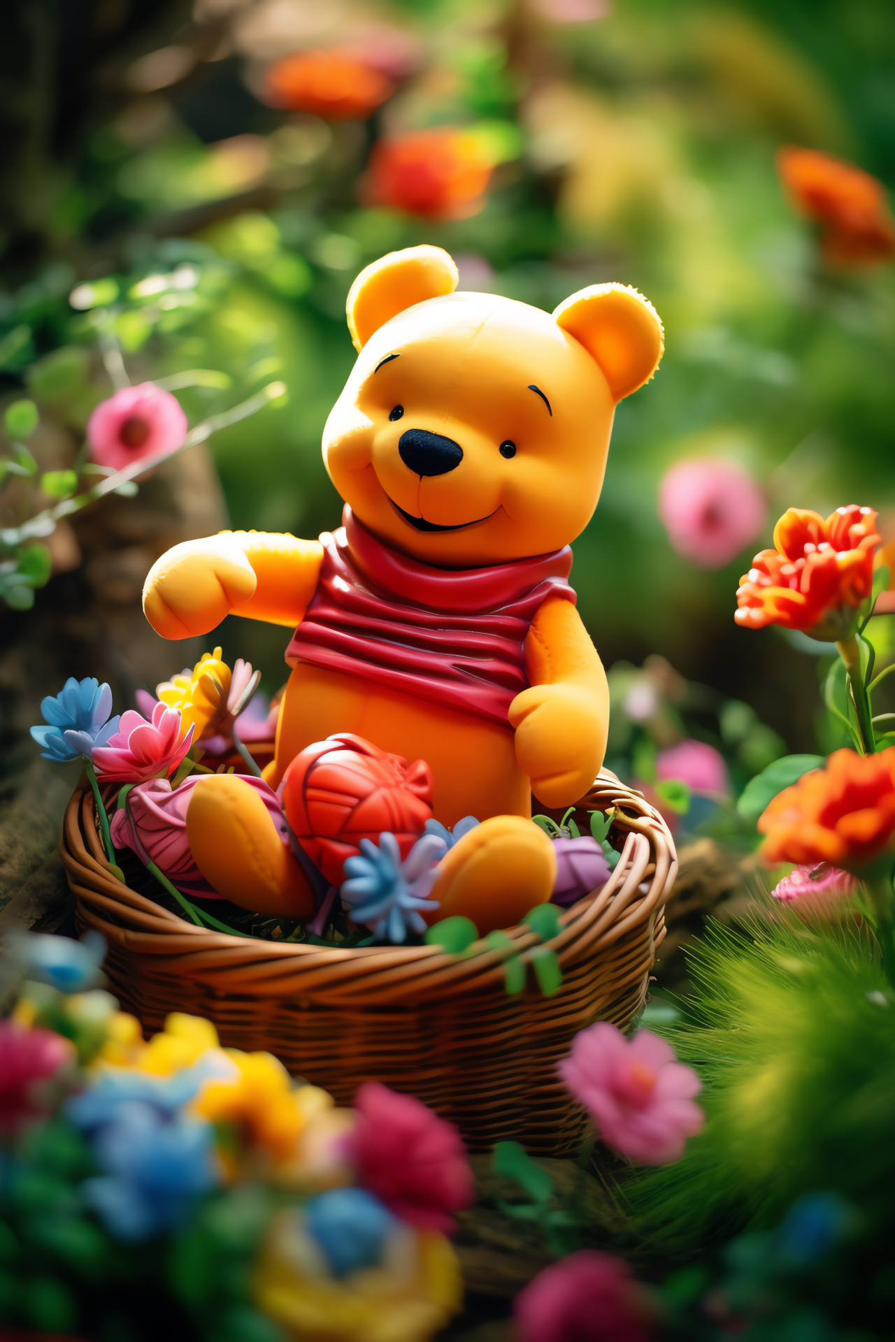 Easter with Winnie The Pooh, Tigger's playful presence, Blooming spring flowers, Pastel Easter delights, Blossoming scenery, HD Phone Wallpaper