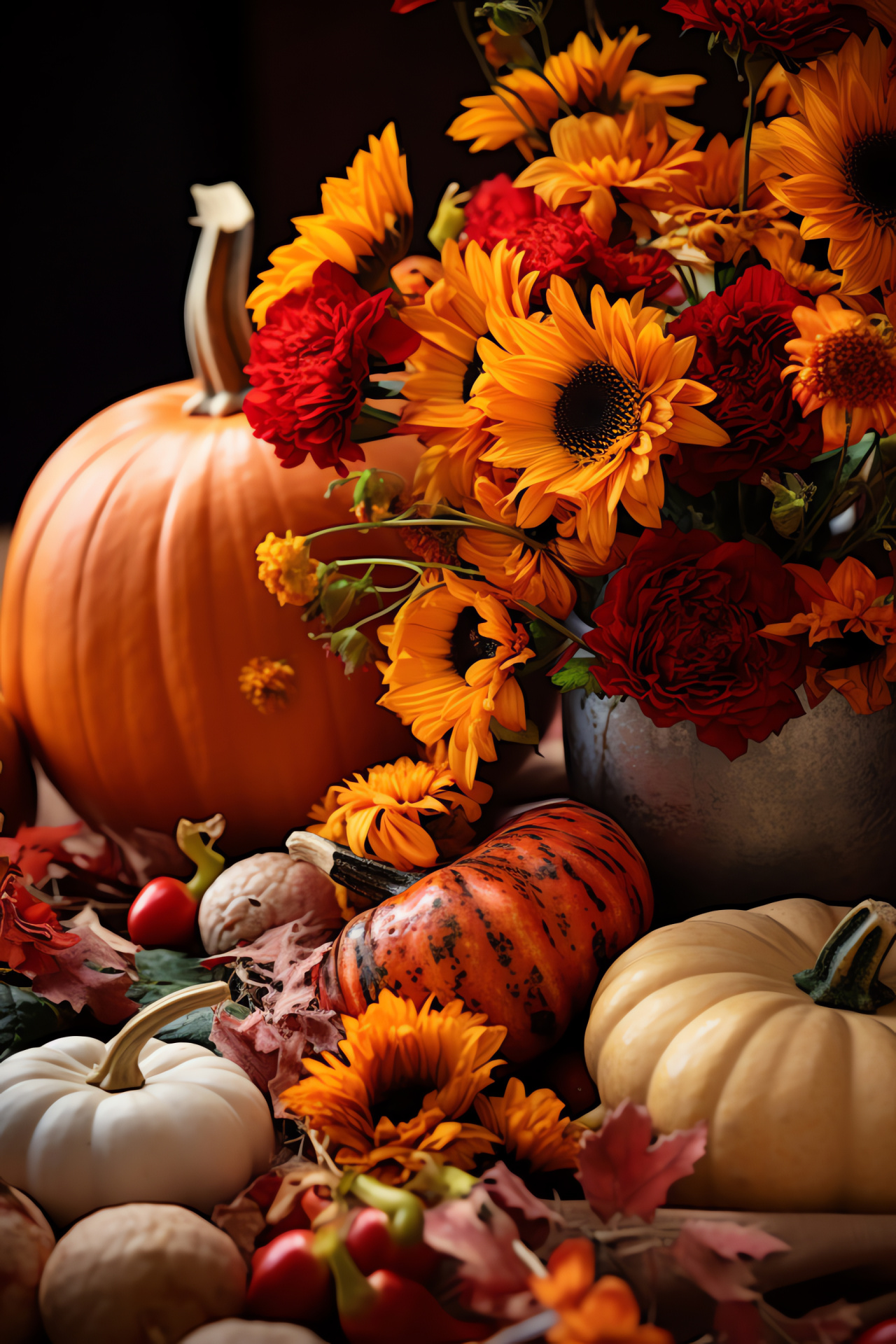 Thanksgiving setting, autumnal centerpiece, elegant festivity, harvest dinner, comforting ambiance, HD Phone Wallpaper