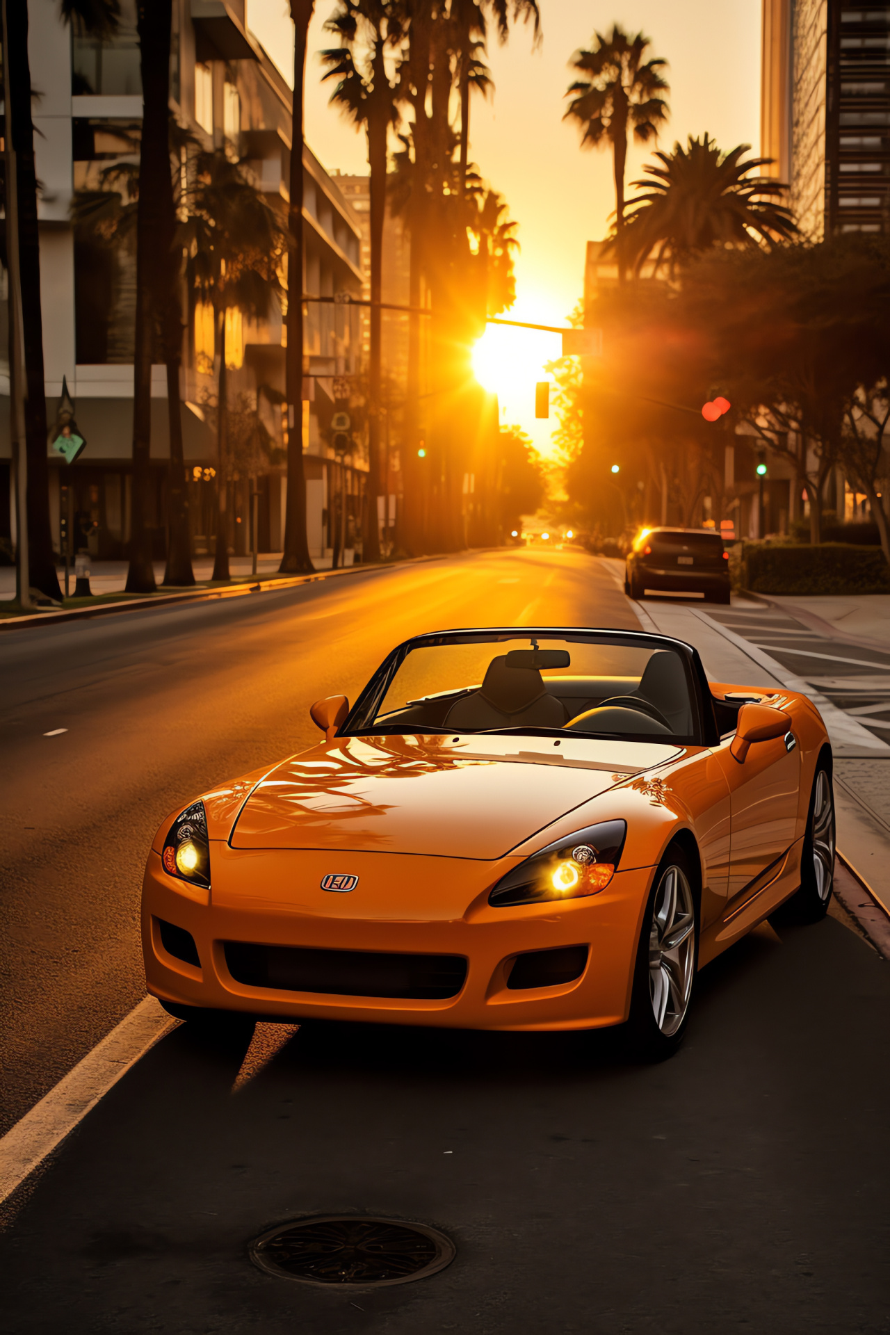 Honda S2000 AP2, Los Angeles Sunset Blvd, Convertible lifestyle, Lined with palm trees, Urban cruising, HD Phone Image