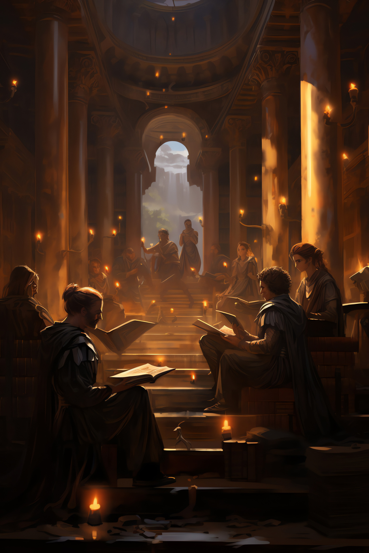 Ancient library within Pantheon, Knowledgeable game characters, Volumes of ancient wisdom, Storied gaming universe, Antiquated chamber, HD Phone Wallpaper