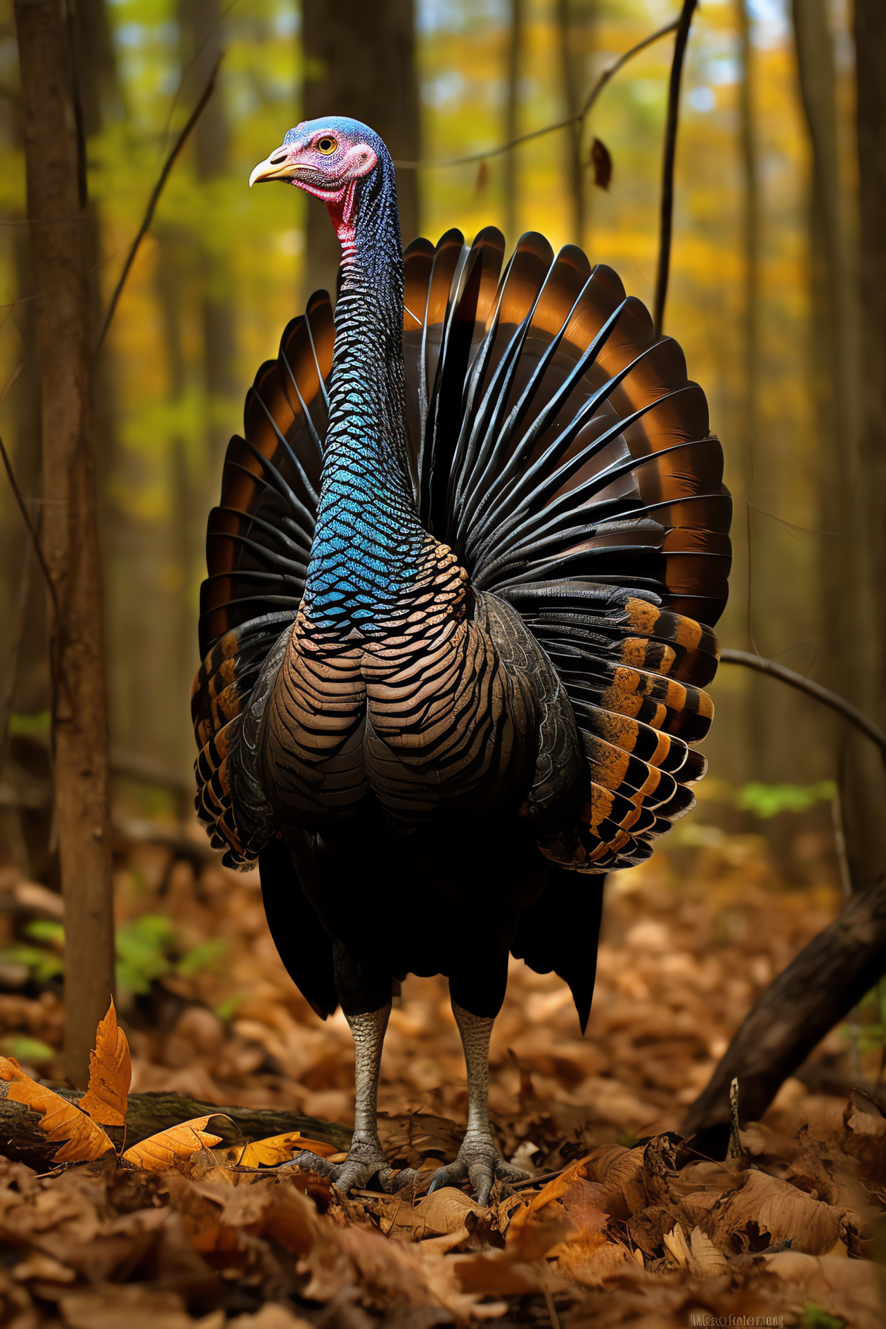 Wild Turkey sighting, Iridescent plumage display, Bronze tail highlights, North American bird, Forest inhabitant, HD Phone Wallpaper