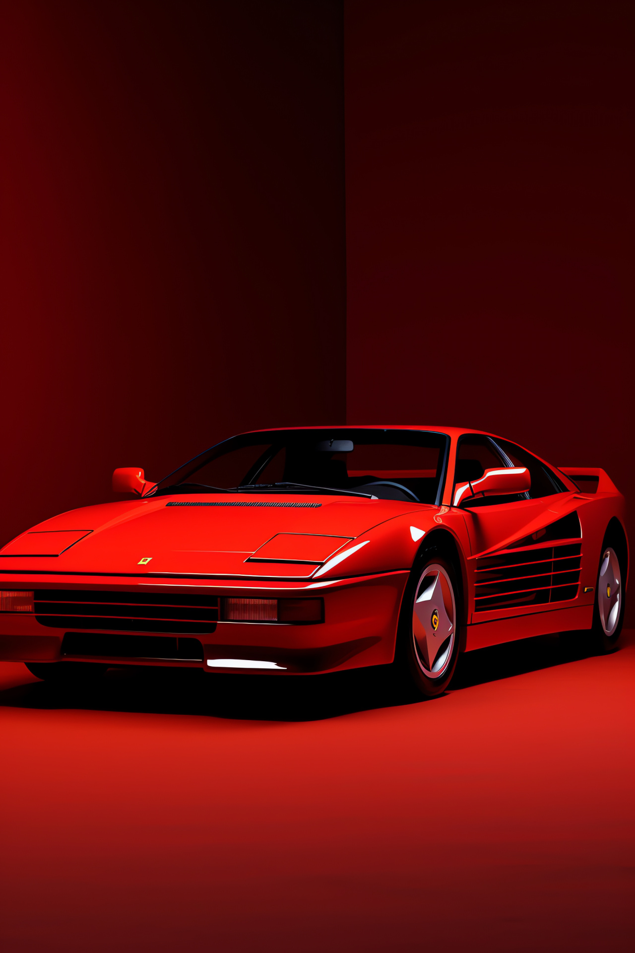 Testarossa 1988, Elevated car perspective, Scarlet red charm, Italian craftsmanship, Pure color background, HD Phone Wallpaper