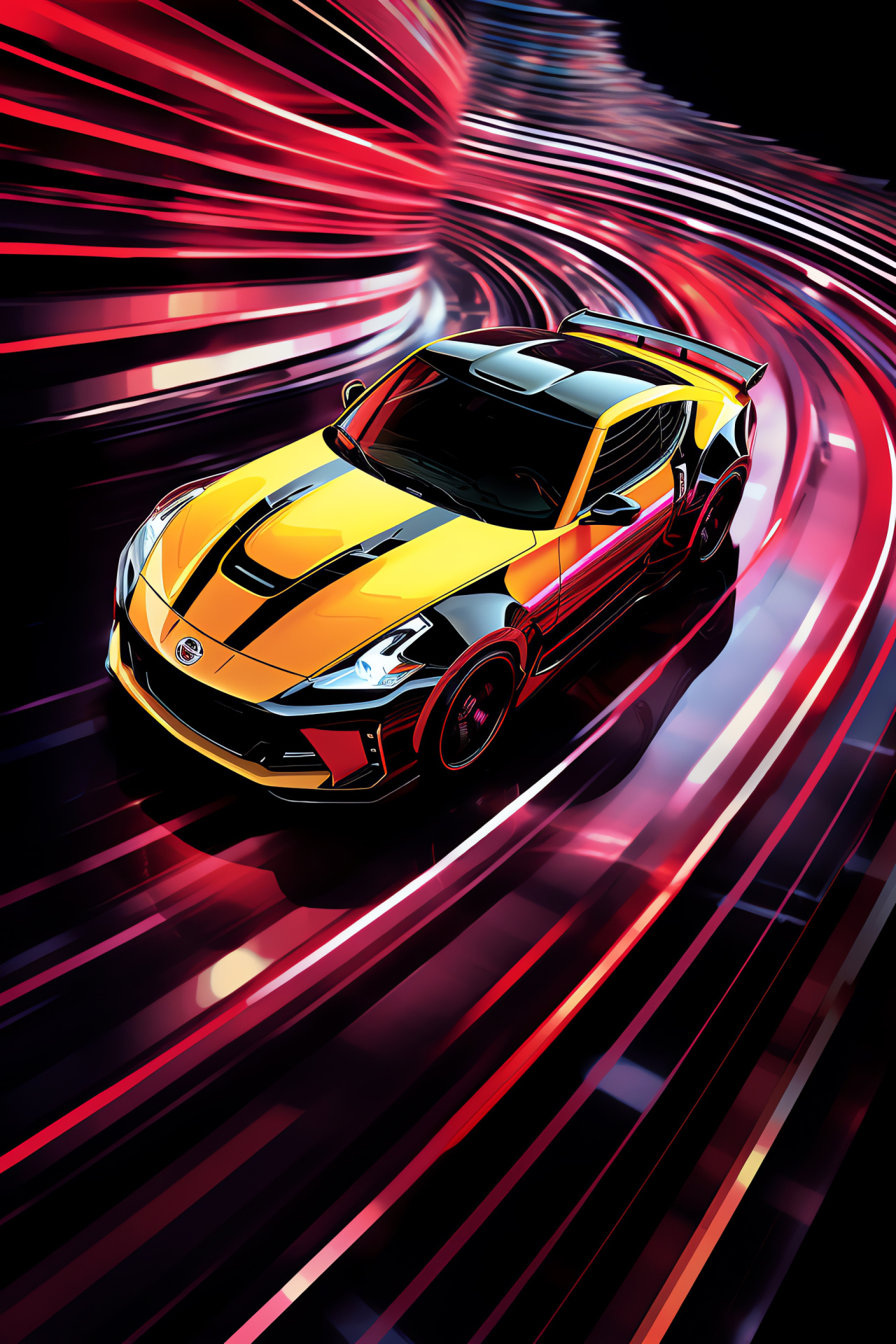 Nissan 370Z speed, nighttime racing ambiance, illuminated circuit, high-performance coupe, modern car aesthetics, HD Phone Wallpaper