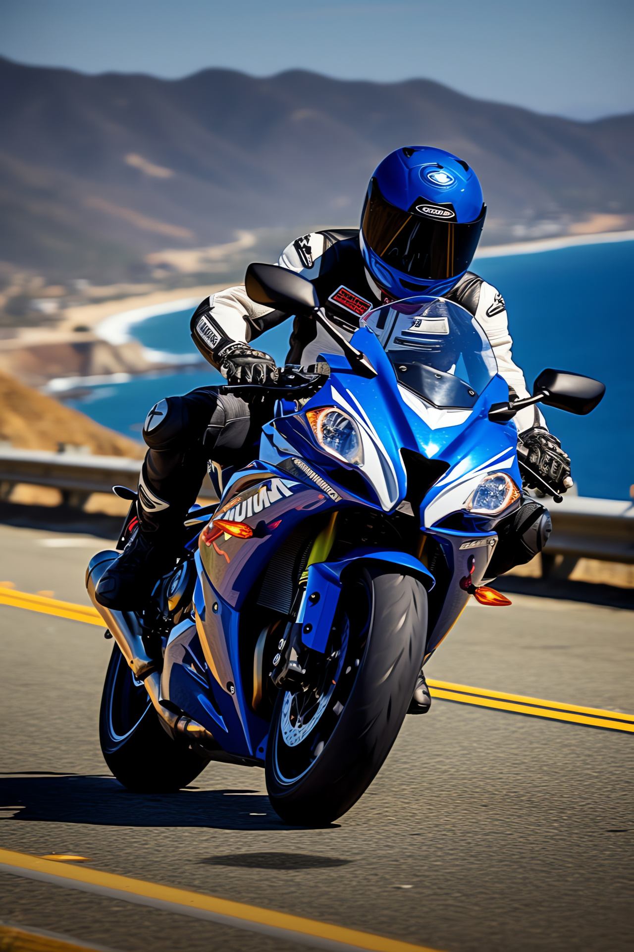 Suzuki GSX-R1000R, California rides, Coastal motorcycle scene, Speed synergy, Oceanic hues, HD Phone Image