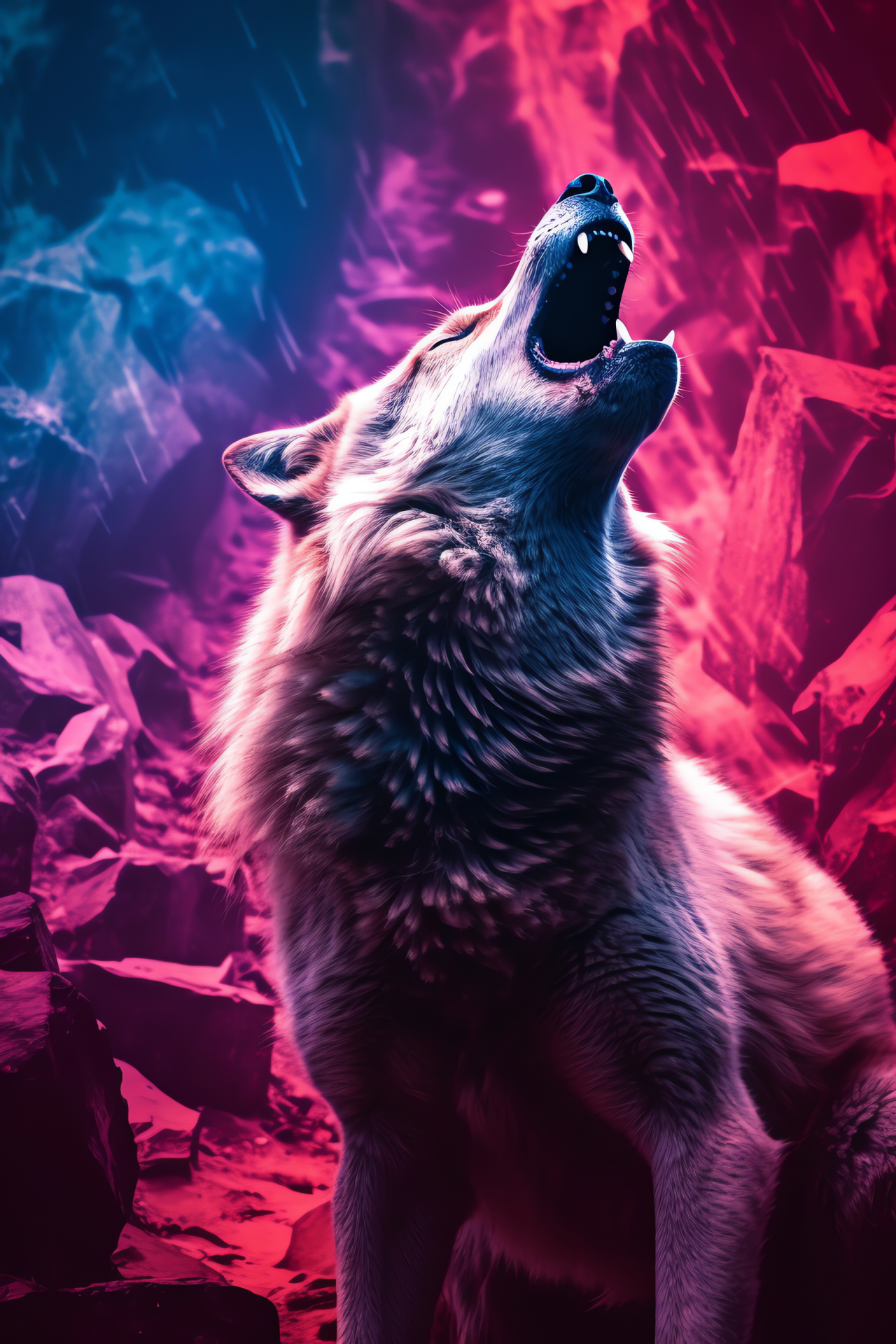 Nocturnal howl, Canis lupus, vibrant backdrop, dusk colors, predator silhouette, HD Phone Wallpaper