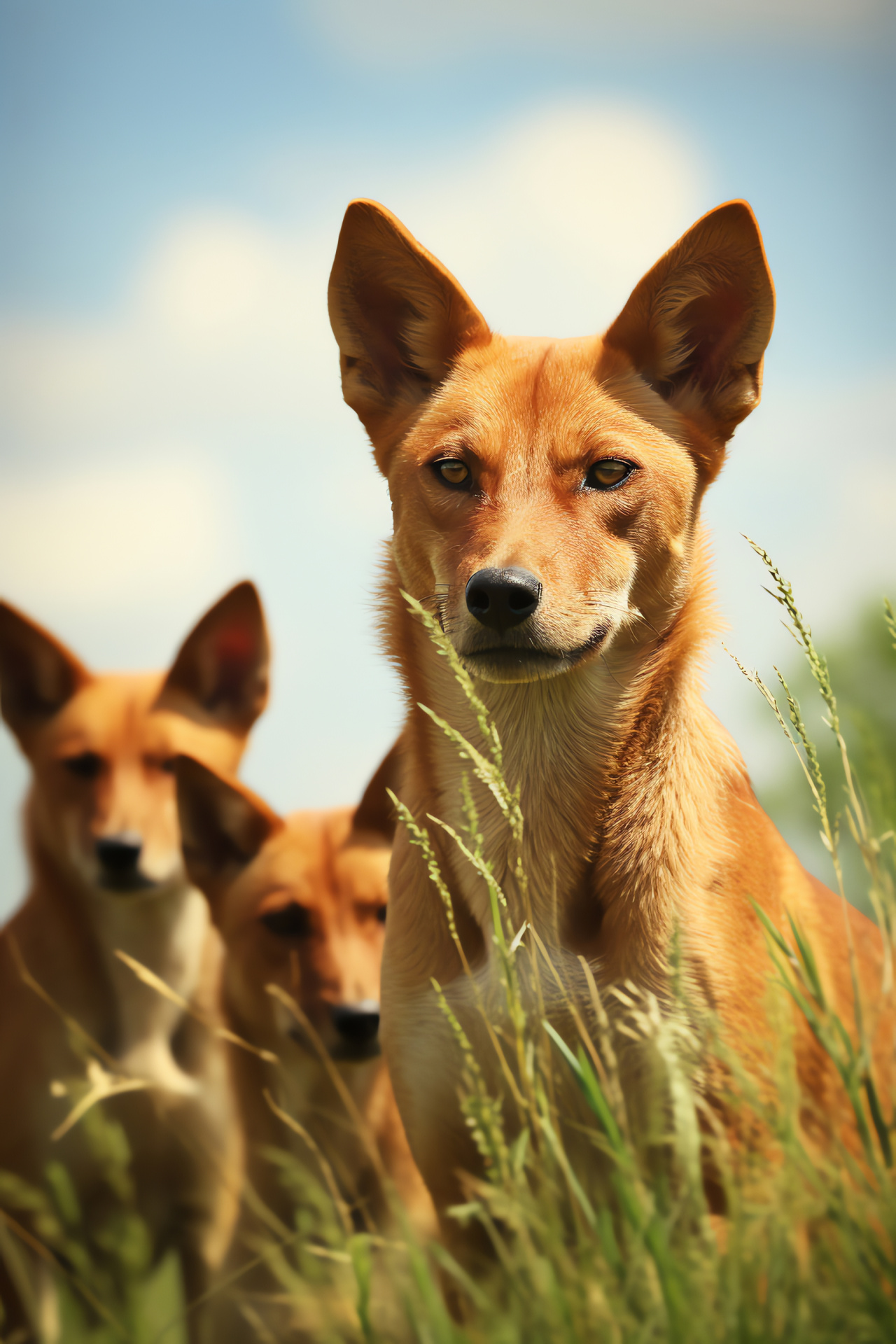 Abyssinian wolves, Viridescent gaze, Ochre fur texture, Ethiopian range, Wild canidae, HD Phone Wallpaper