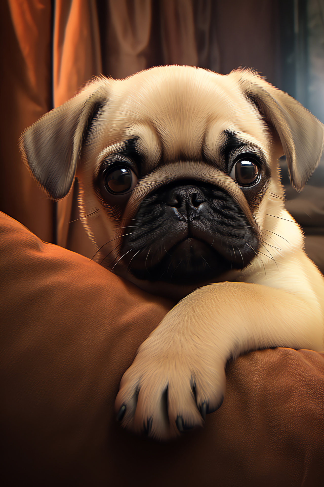 Pug puppy, canine features, relaxed pet, tan pup, animal demeanor, HD Phone Image