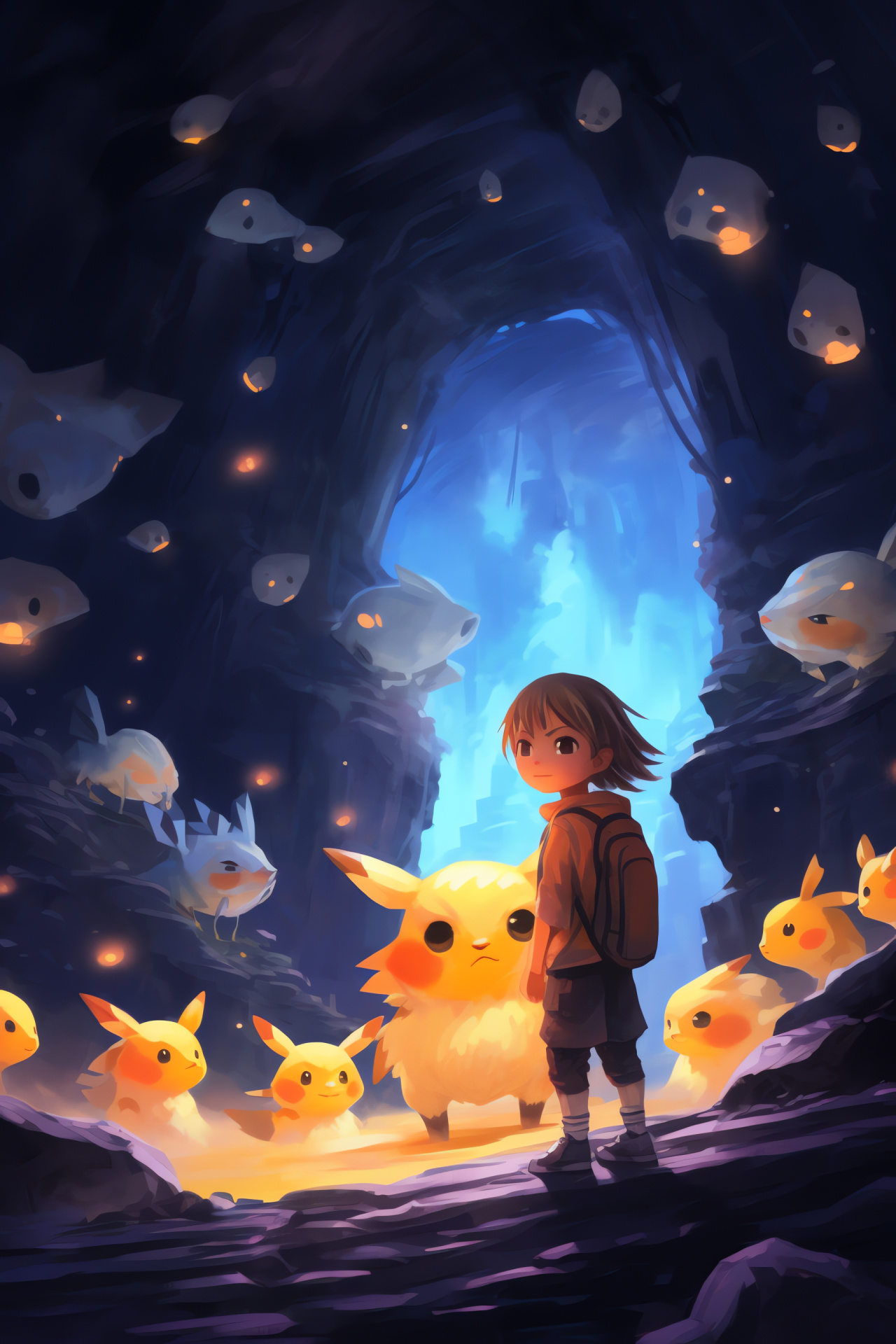 Pokemon White narrative, Chargestone Cave exploration, Electric-type Emolga encounter, Geode formations, Crystal lattice, HD Phone Image