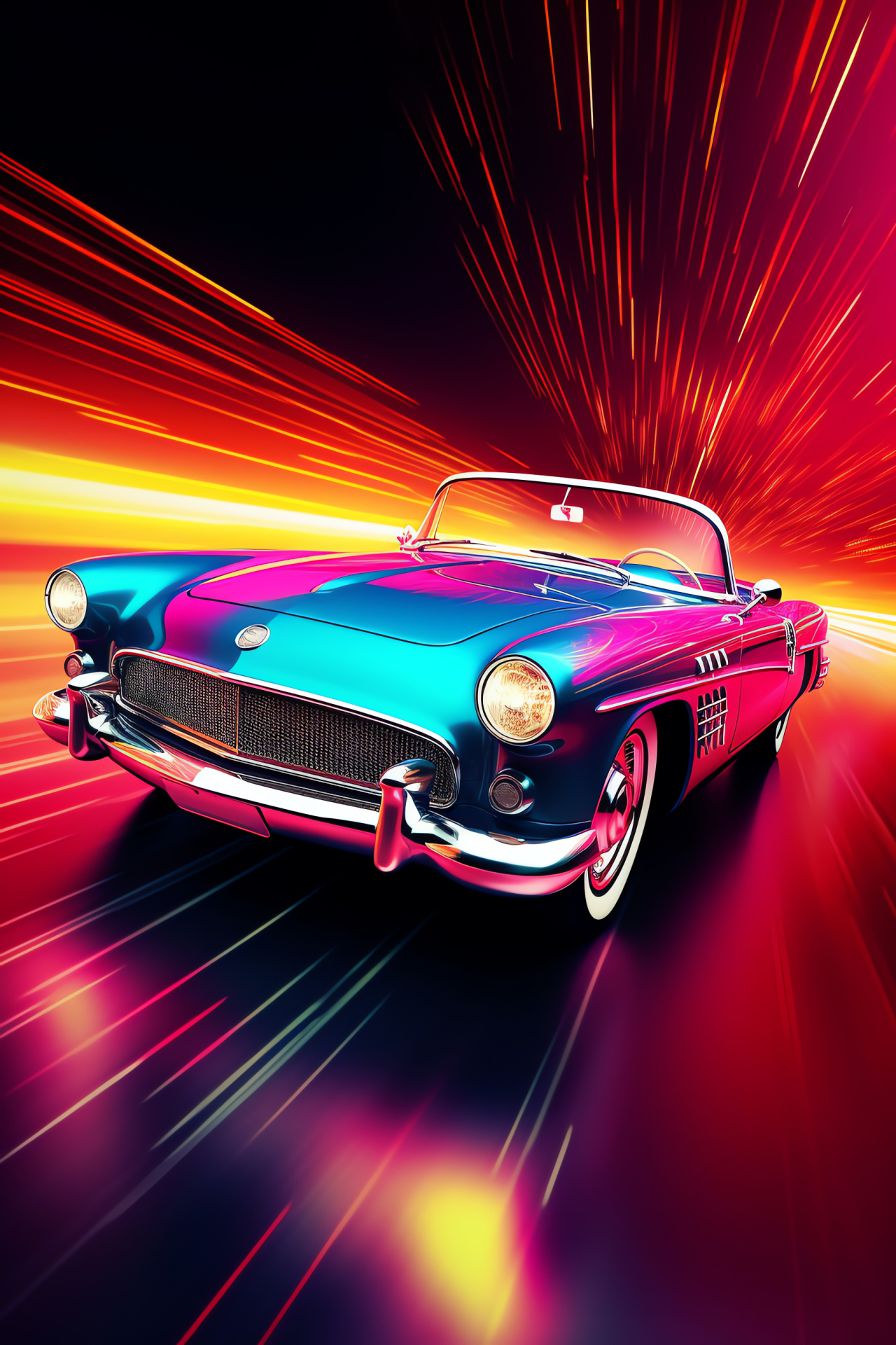 Vintage convertible classic, Retro vehicle, Glowing backdrop, Dynamic car energy, Open-top design, HD Phone Wallpaper