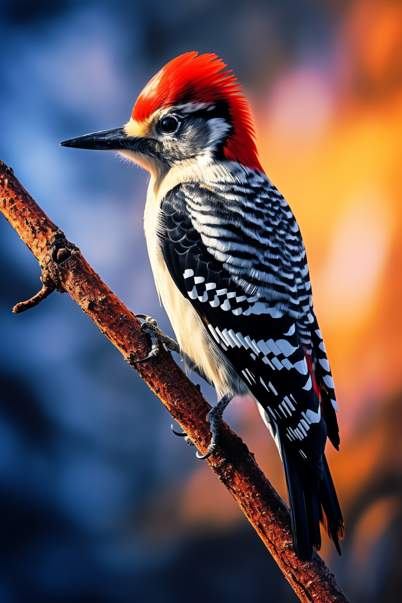 Woodpecker visual, Avian fauna, Three-tone setting, Crested bird, Ornithology, HD Phone Image