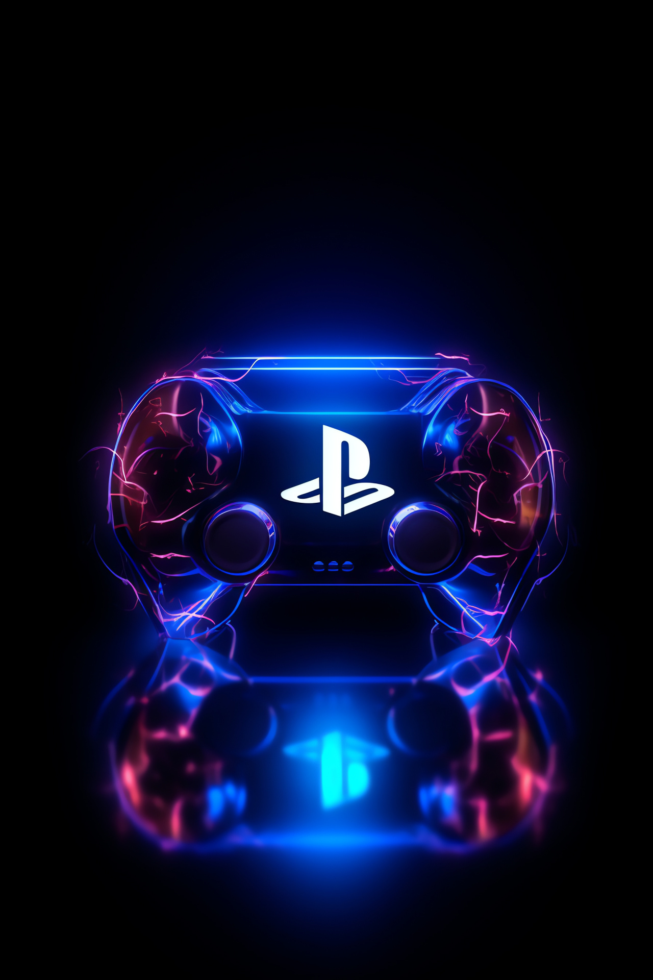 PS4 insignia, Bold black canvas, Striking blue illumination, Hot orange contrast, HD Phone Image