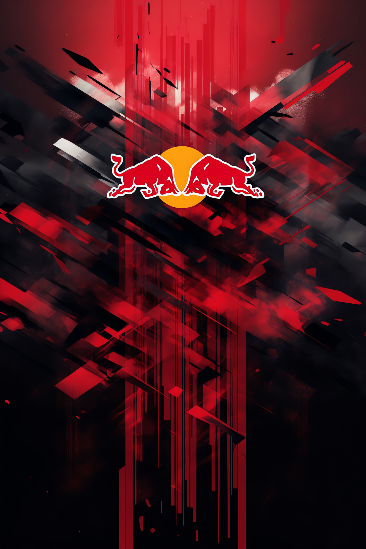 Red Bull insignia, Charging bull symbol, Abstract art shapes, Graphic design, Digital art glitch, HD Phone Wallpaper