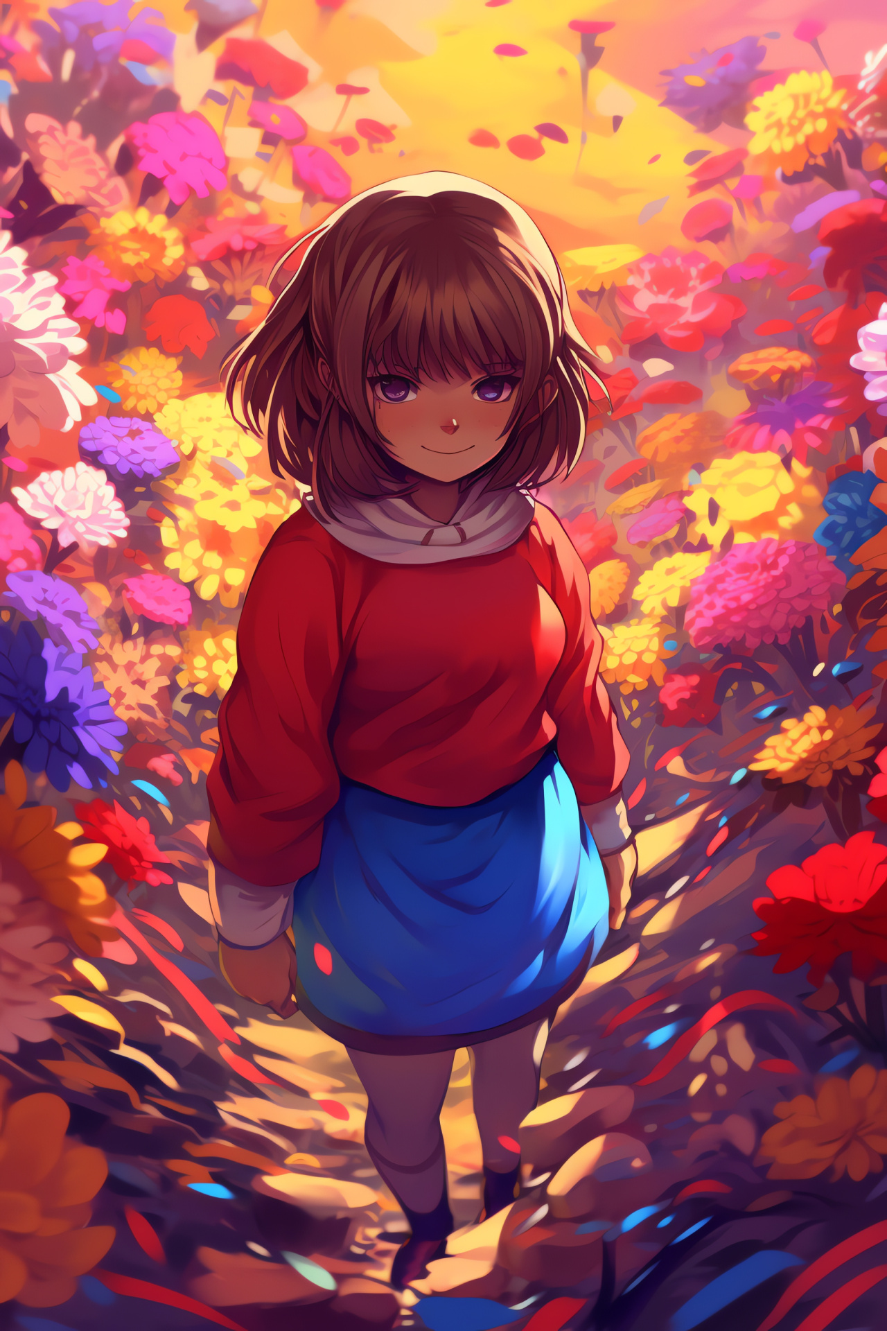 Undertale video game, HD graphics, Frisk character, Heart motif, Pixel art flora, HD Phone Image