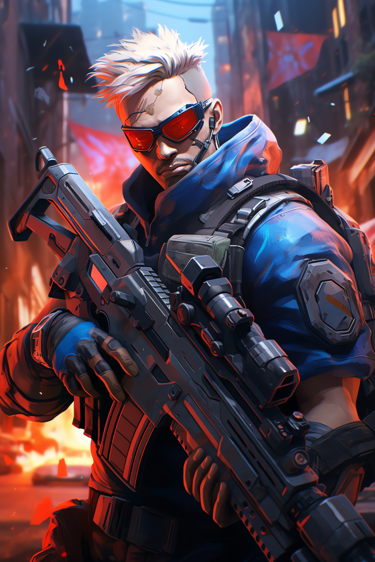 Soldier 76 strike, Vigilante shooter, Heroic aim, Tactical visor, City fight, HD Phone Wallpaper