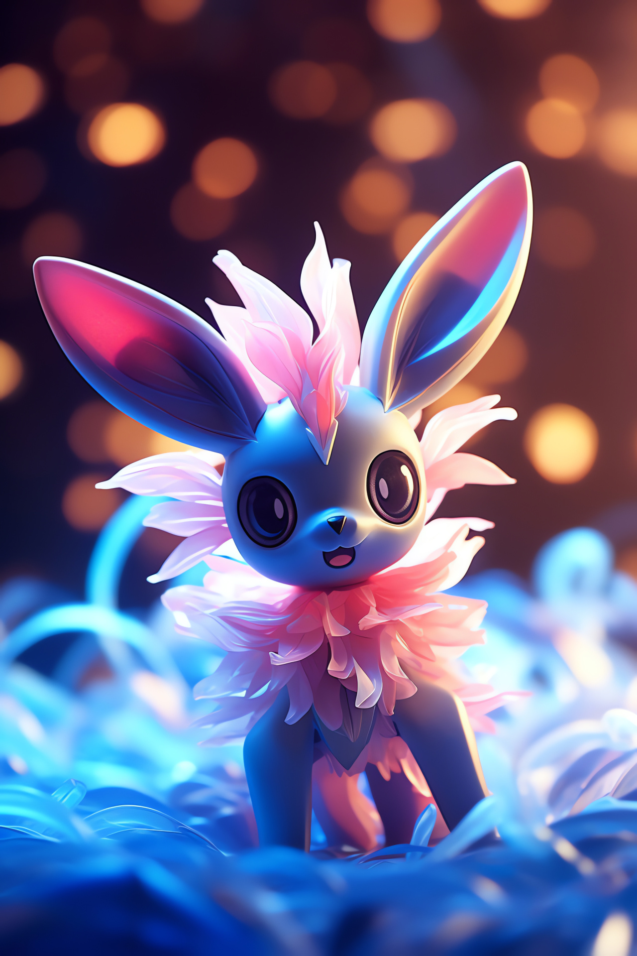 Sylveon entity, pale fuchsia fleece, Mythical subclass, mesmerizing sight, ornamental bands, HD Phone Wallpaper