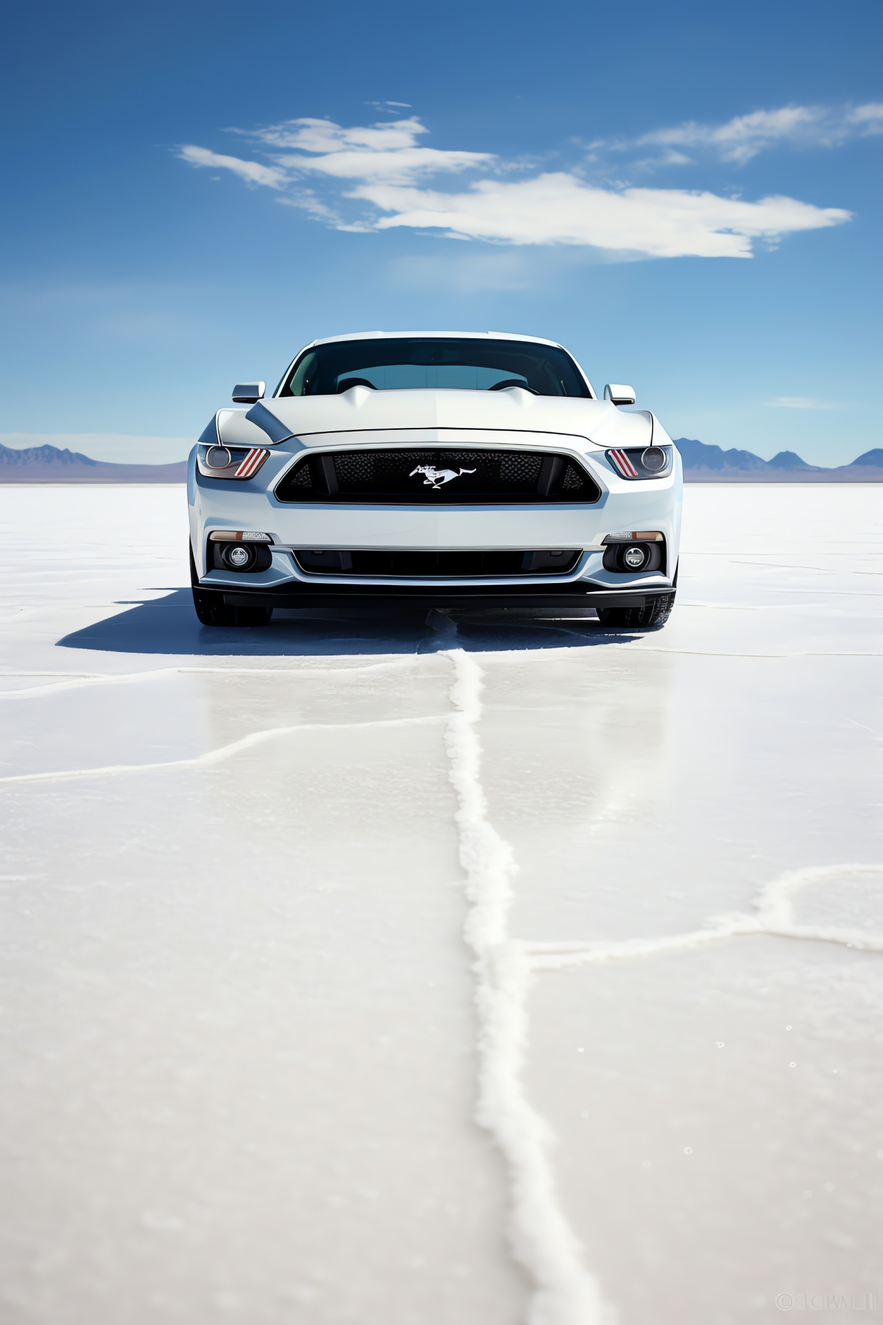 Mustang Emblem, Bonneville Salt Flats, Ford Mustang GT, Speed challenge, Automotive landscape, HD Phone Wallpaper