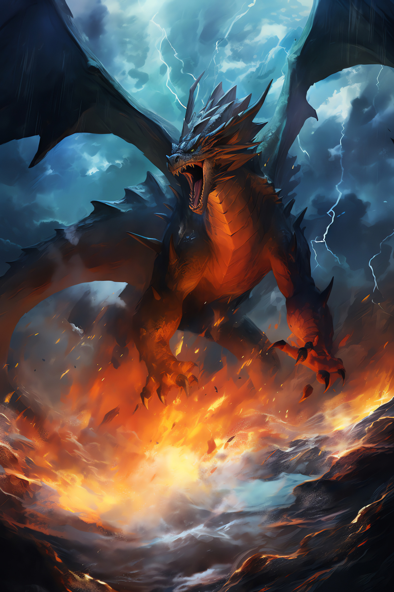 Pokemon Mega Charizard, gaming enthusiasts, nautical storm, tempest background, creature, HD Phone Wallpaper