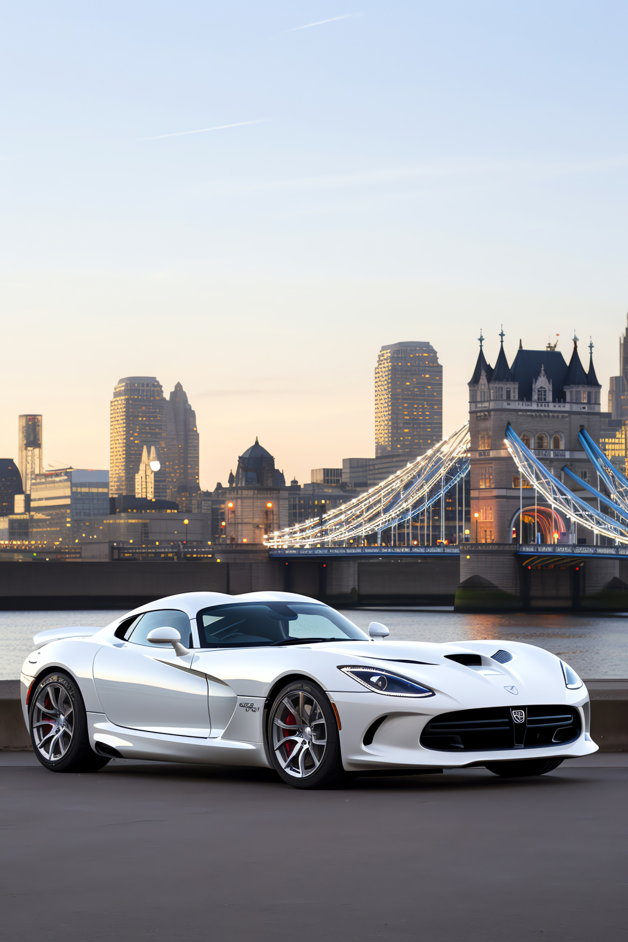 SRT Viper at Tower Bridge, Automotive photoshoot, English landmarks, Super car tour, London streets, HD Phone Image