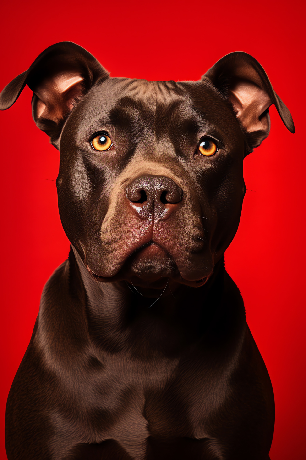 Pitbull Terrier canine, Majestic animal, Solid red setting, Sleek canine fur, Intense animal stare, HD Phone Wallpaper