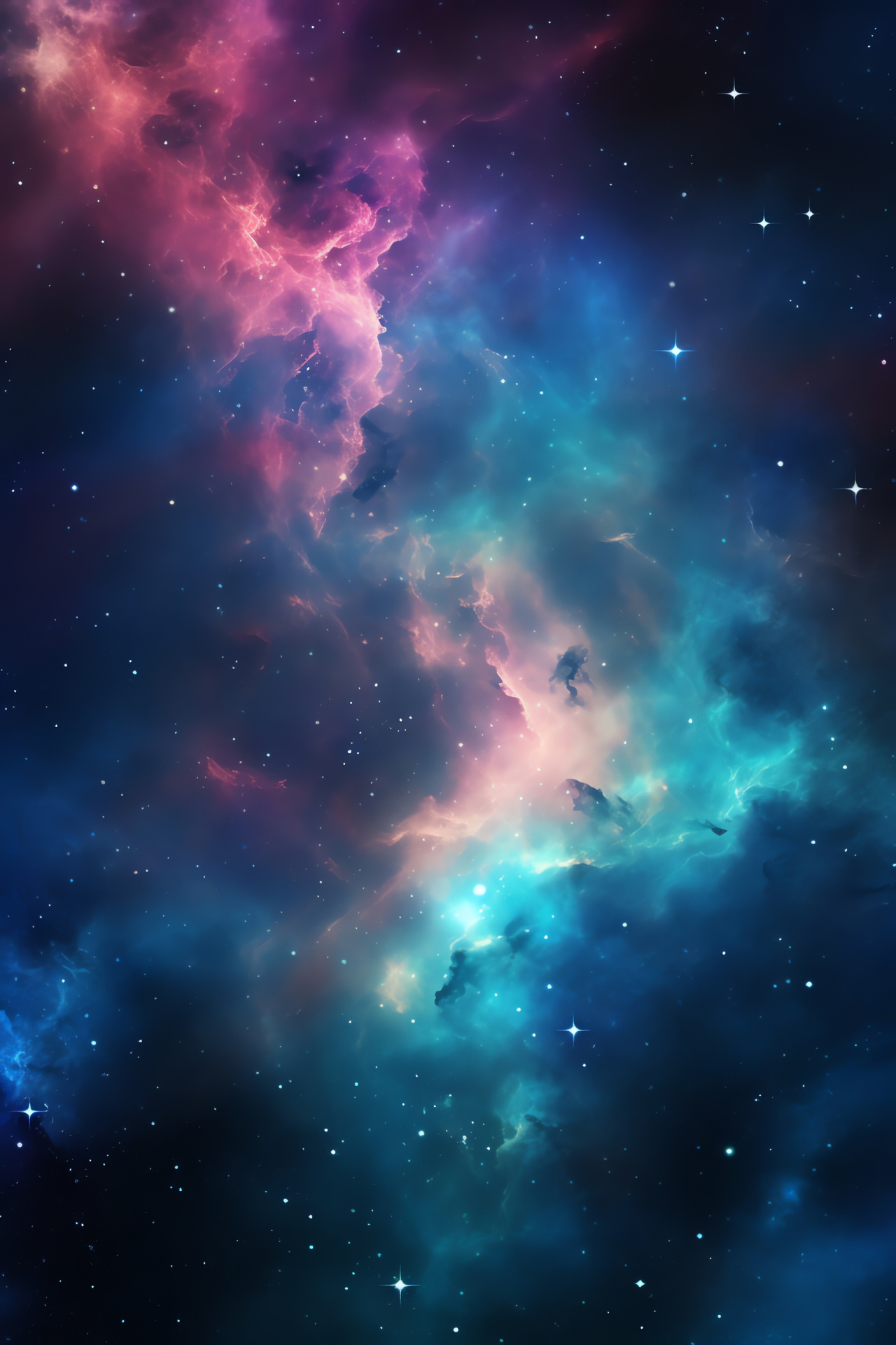 Gem-like nebula visuals, Celestial vibrancy display, Interstellar kaleidoscope effects, Cosmic artistry exhibit, Astral blues prominence, HD Phone Wallpaper