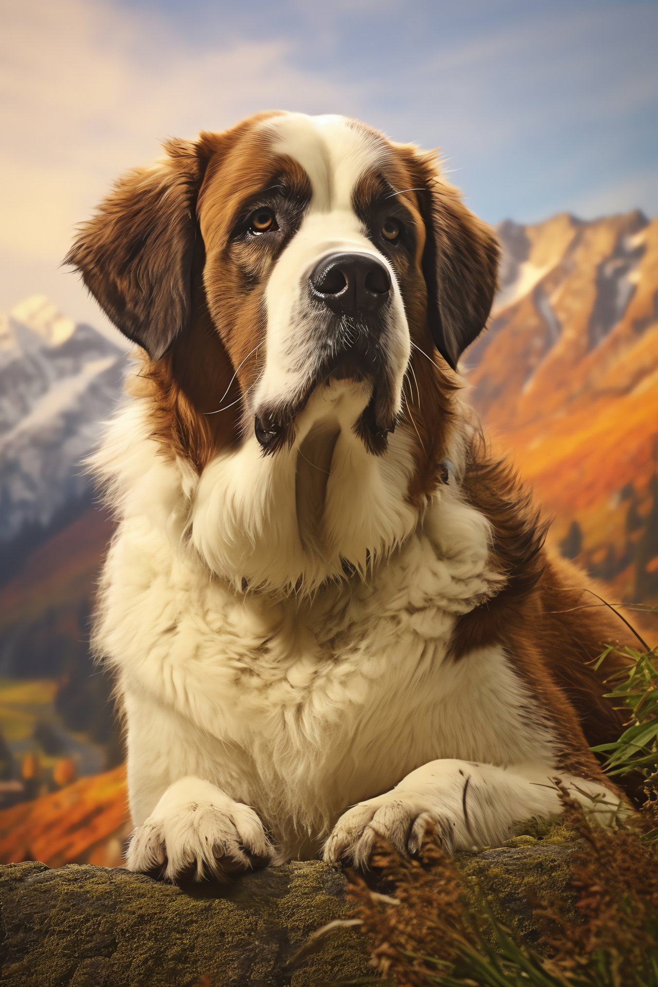 Gentle giant dog, Pet's appearance, Fluffy guardian, Canine demeanor, Picturesque surroundings, HD Phone Image