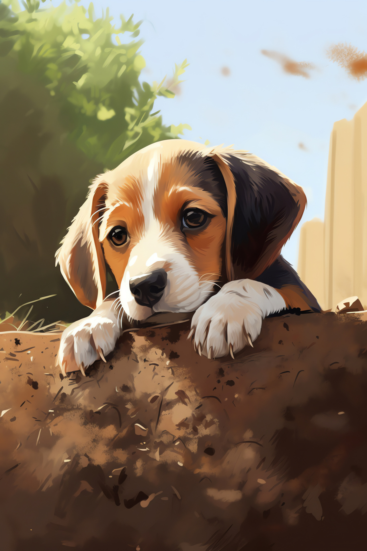 Beagle puppy, tri-color, brown-eyed canine, light fur, playing canine, HD Phone Image