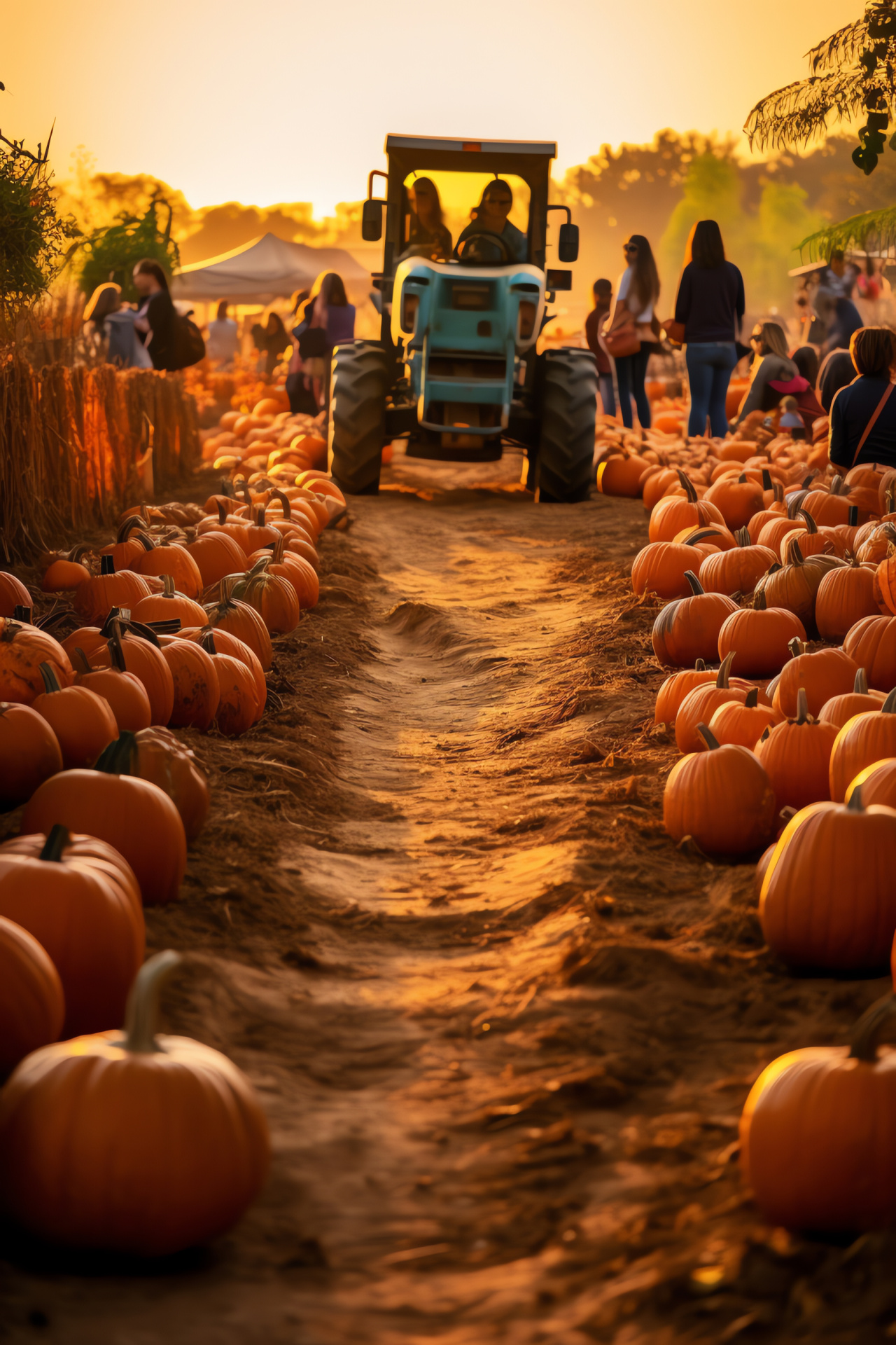 Pumpkin harvest, agricultural scene, rustic farm, family outing, countryside activity, HD Phone Image