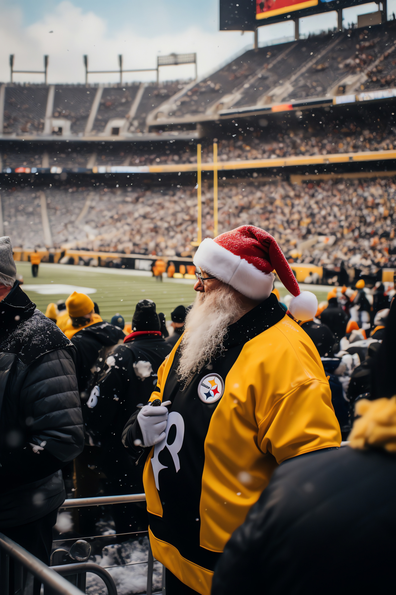 Pittsburgh Steelers game, Holiday sports event, Wintry fan attire, Team-spirited December fashion, Yuletide athletic wear, HD Phone Image