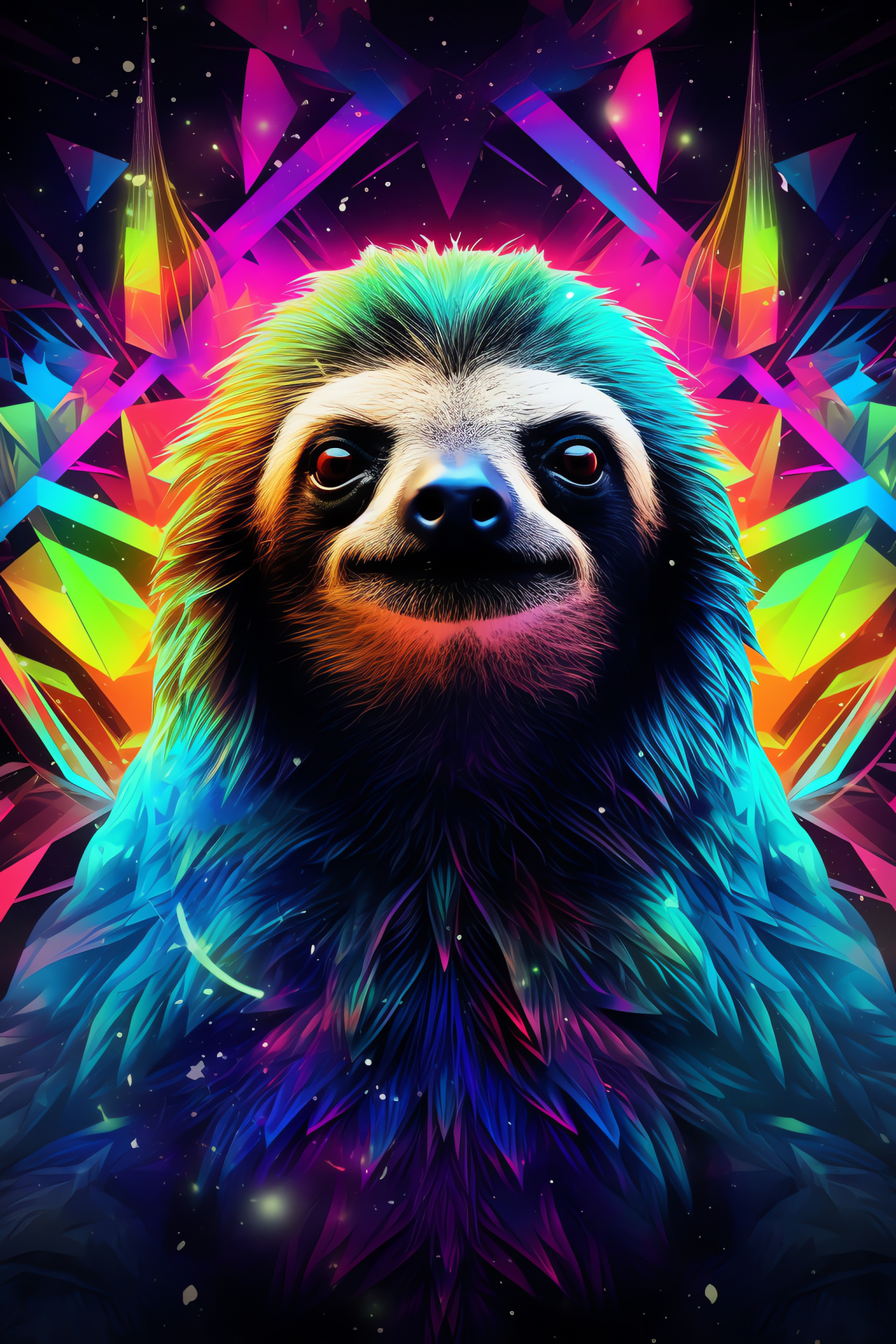 Space Sloth, neon luminescence, vivid space animal, extraterrestrial fur, astral glow, HD Phone Wallpaper