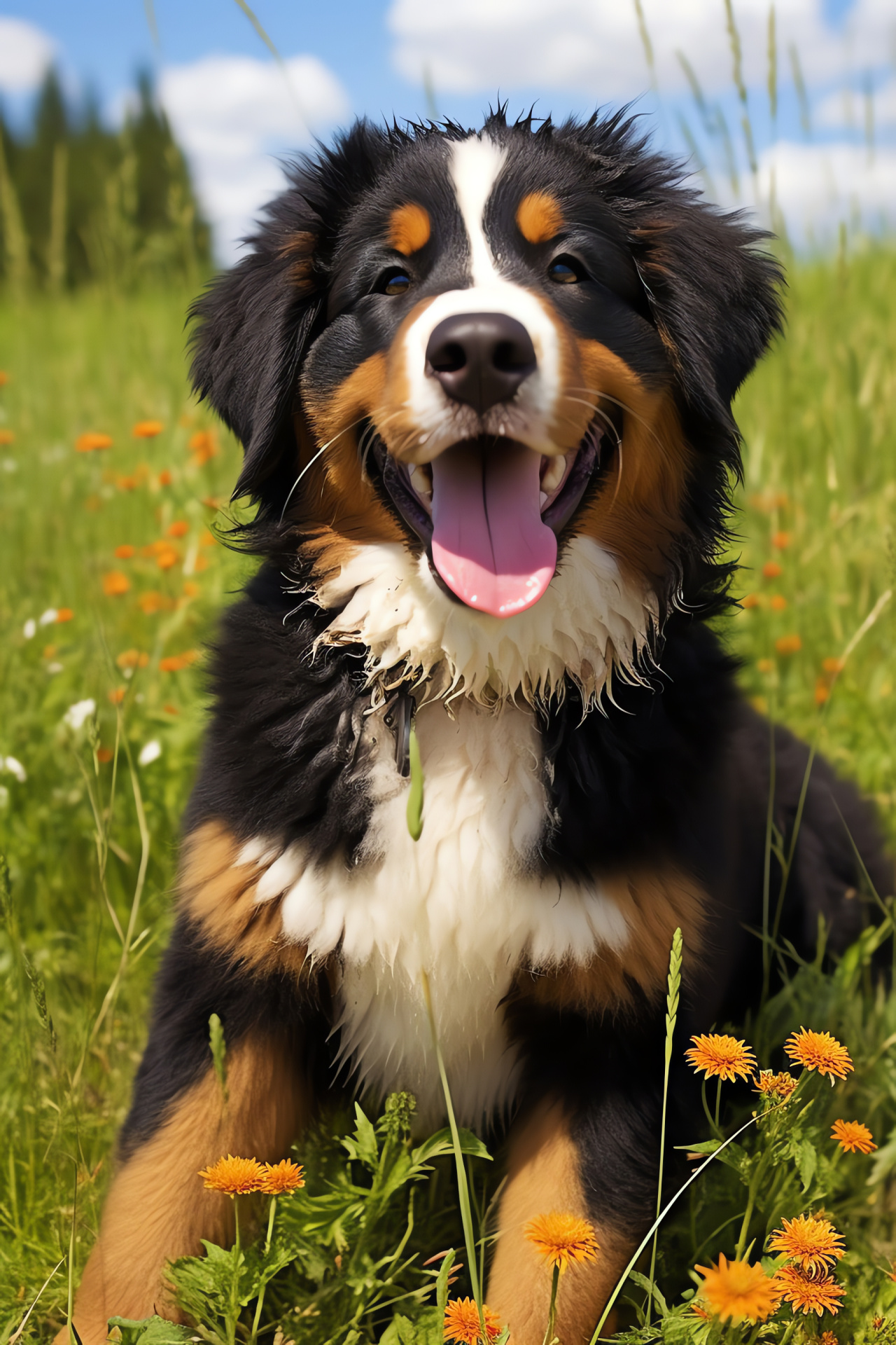 Bernese Mountain Dog puppy, Large fluffy breed, Tri-colored soft fur, Friendly young canine, Rich color spectrum fur, HD Phone Wallpaper